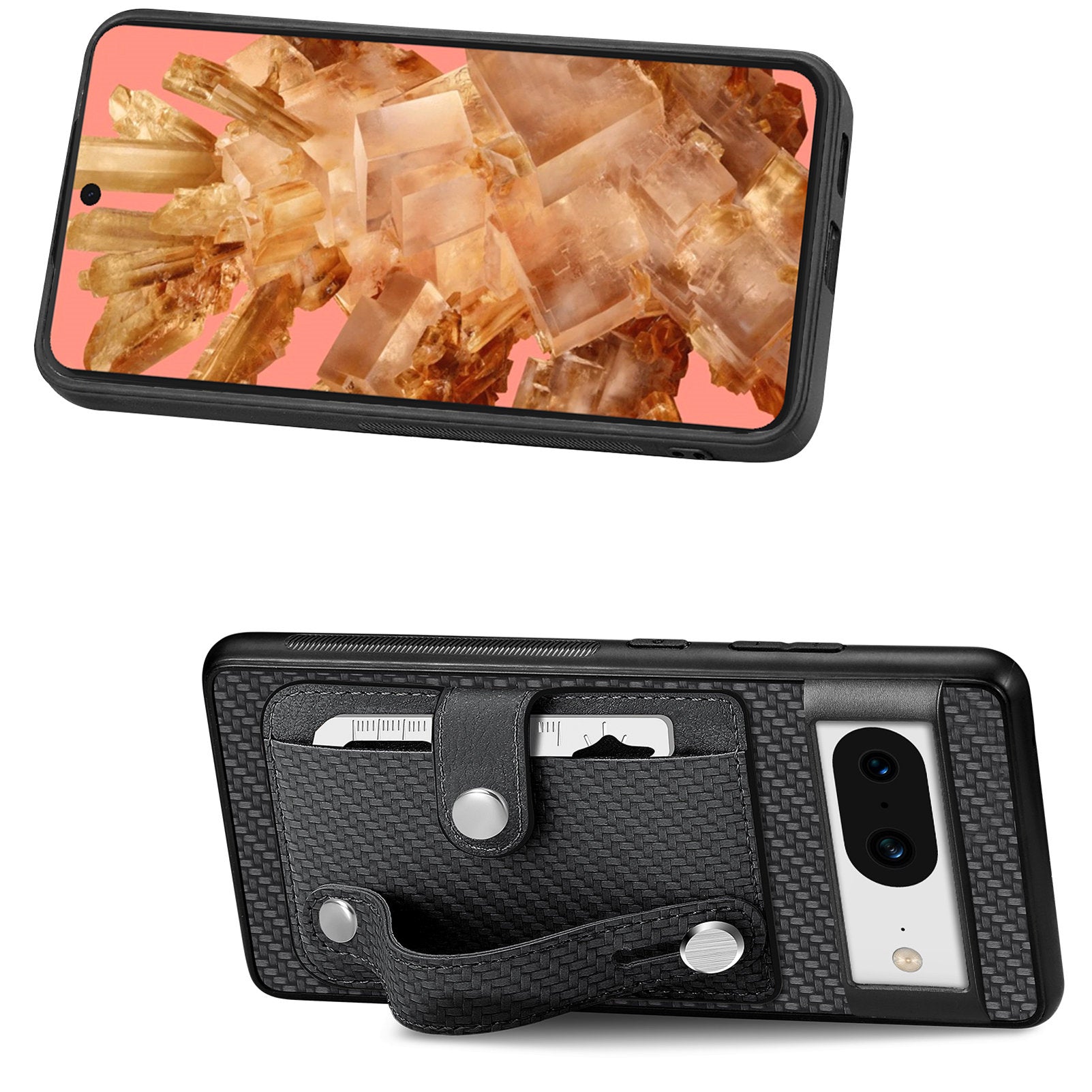 C1-01 For Google Pixel 8 Case PC+TPU+Leather Card Slots Phone Cover with Wristband Design