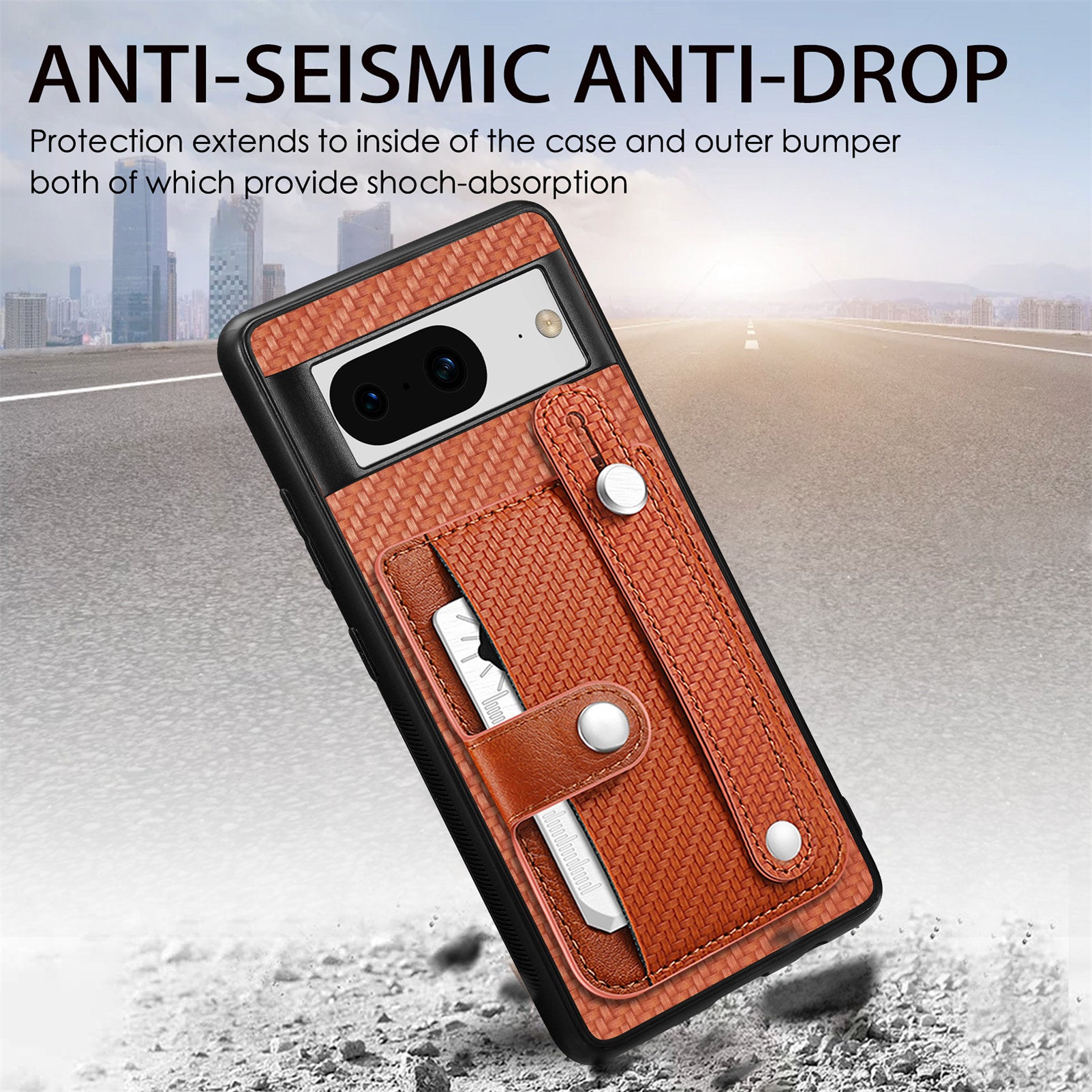 C1-01 For Google Pixel 8 Case PC+TPU+Leather Card Slots Phone Cover with Wristband Design