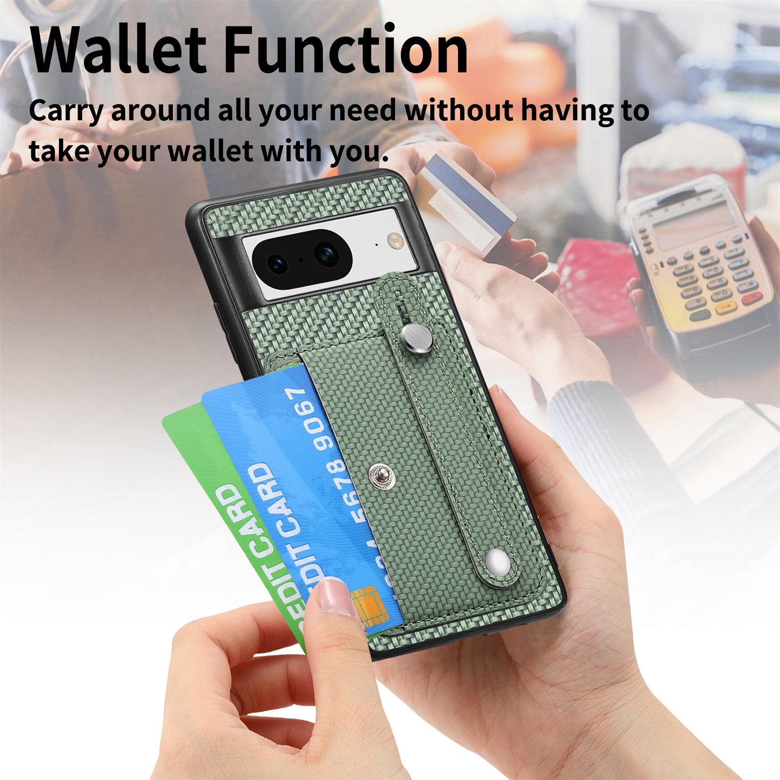 C1-01 For Google Pixel 8 Case PC+TPU+Leather Card Slots Phone Cover with Wristband Design