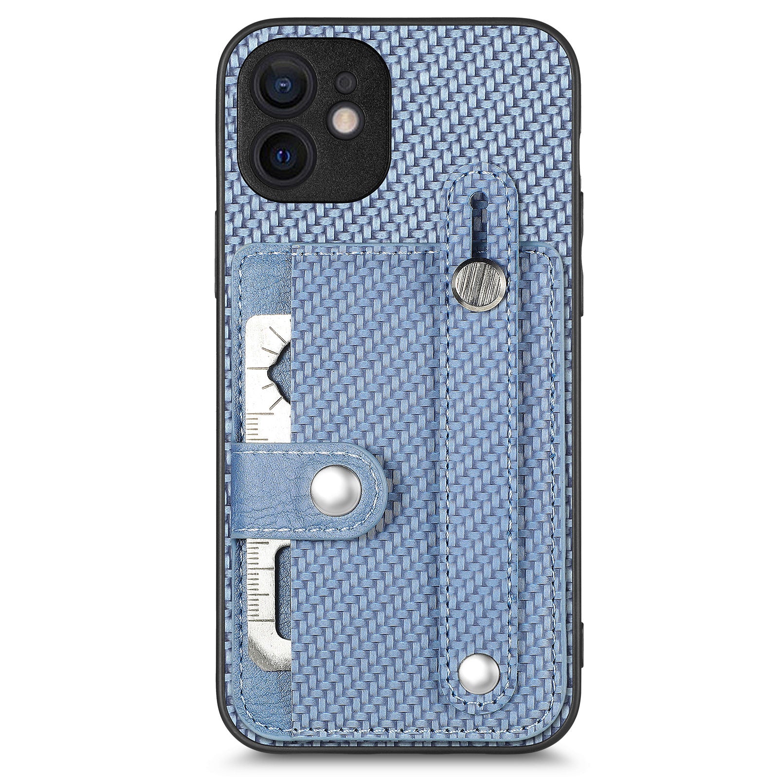 C1-01 For iPhone 12 Case Carbon Fiber Texture PU+TPU+PC Kickstand Phone Cover with Card Slot