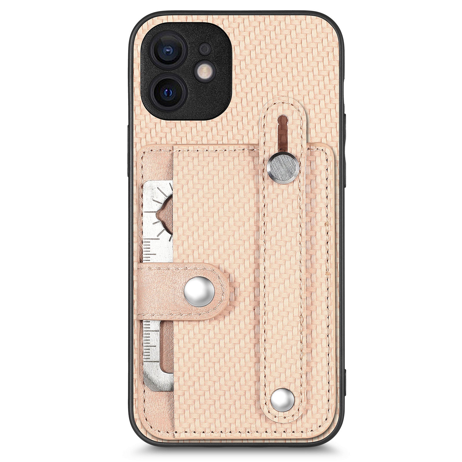 C1-01 For iPhone 12 Case Carbon Fiber Texture PU+TPU+PC Kickstand Phone Cover with Card Slot