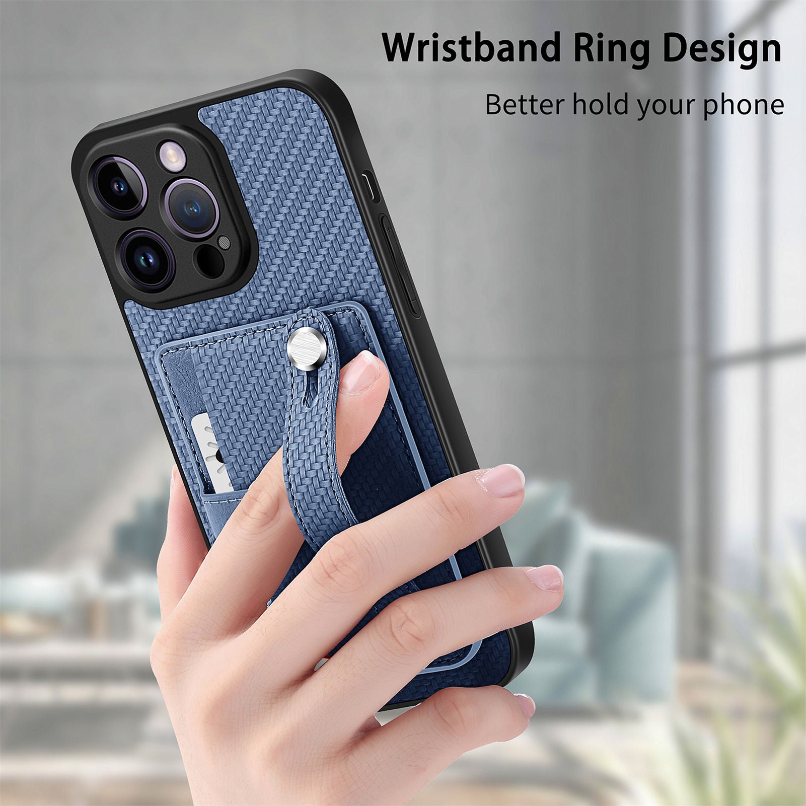 C1-01 For iPhone 13 Pro Case Card Slot Carbon Fiber Texture PU+TPU+PC Shockproof Phone Cover