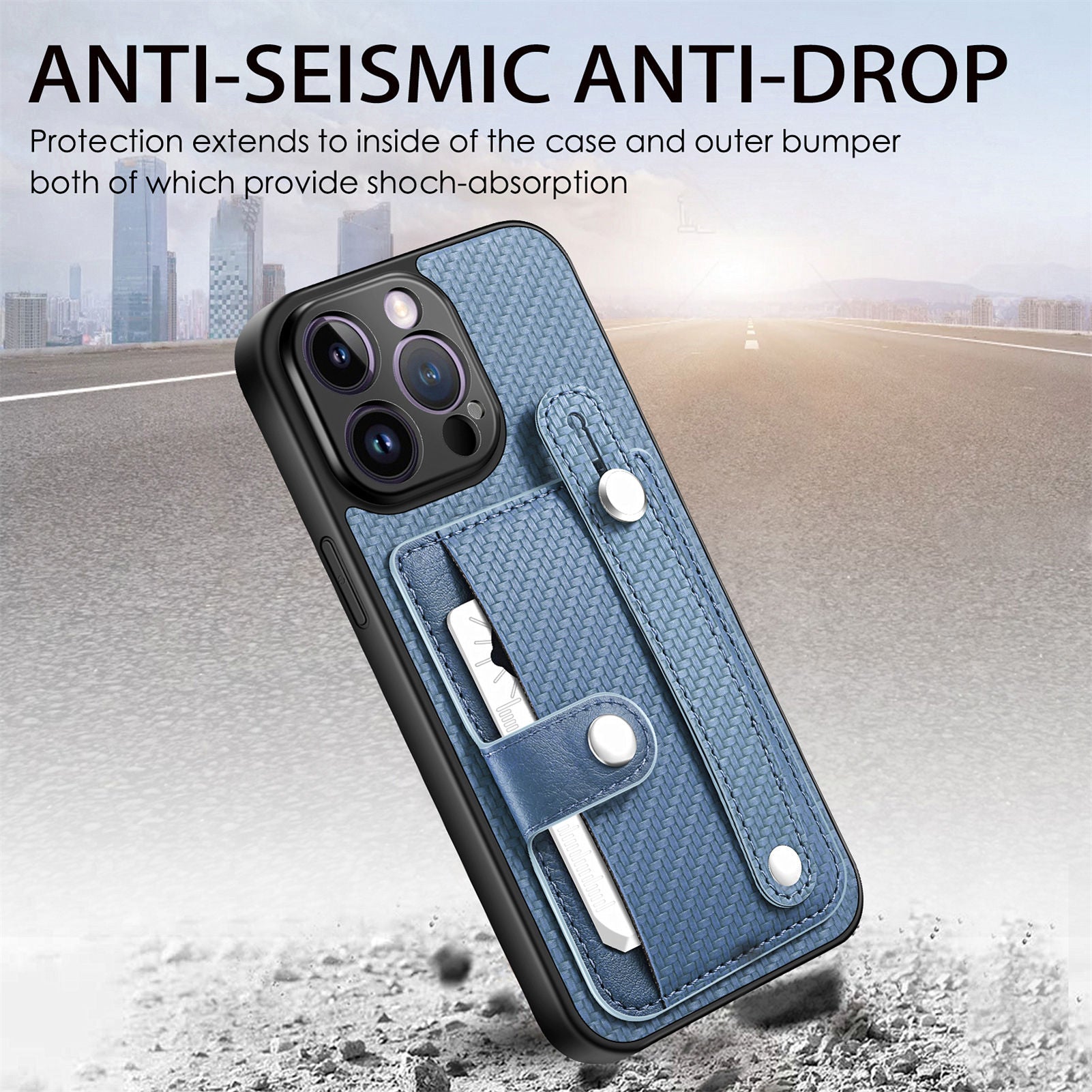 C1-01 For iPhone 13 Pro Case Card Slot Carbon Fiber Texture PU+TPU+PC Shockproof Phone Cover