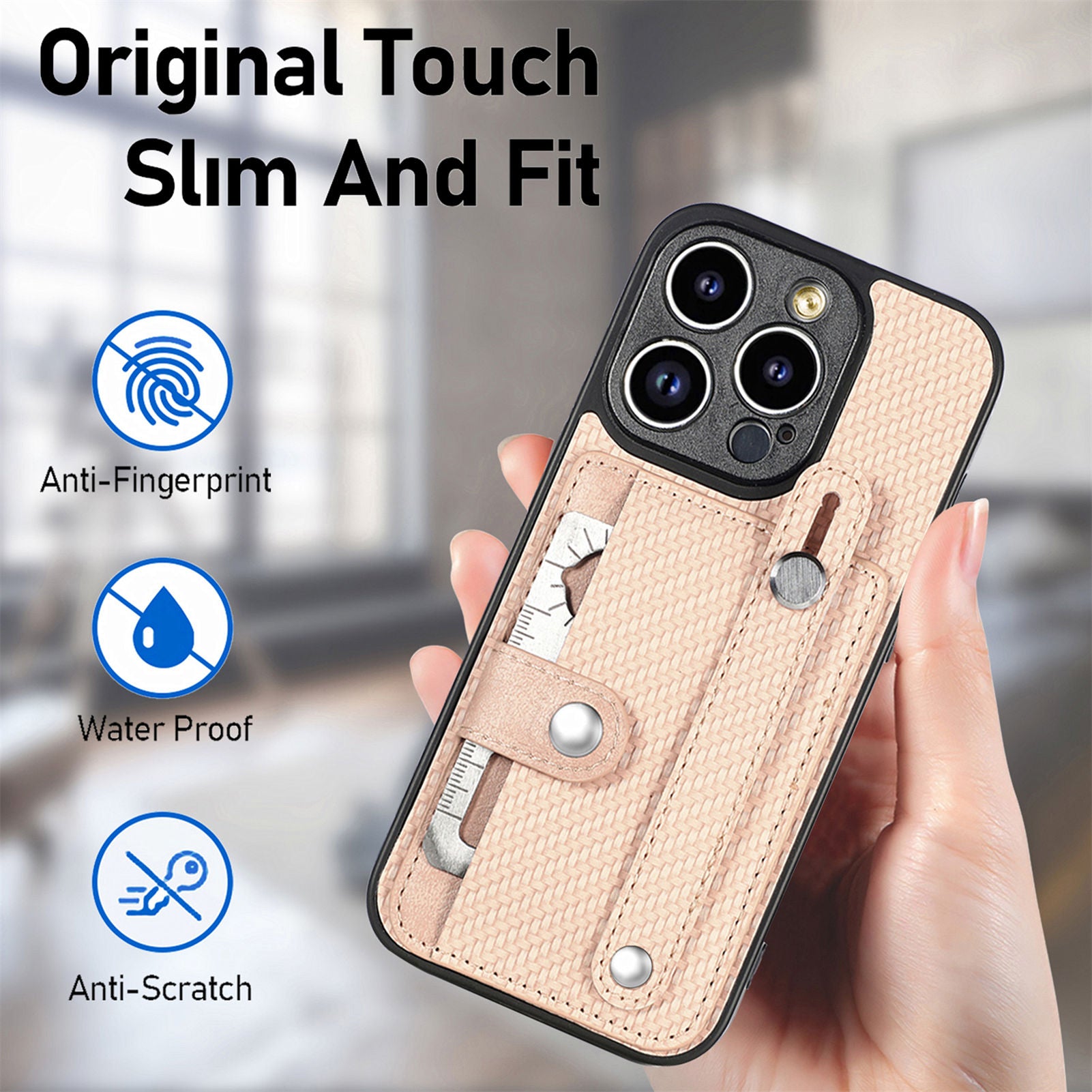 C1-01 For iPhone 13 Pro Case Card Slot Carbon Fiber Texture PU+TPU+PC Shockproof Phone Cover