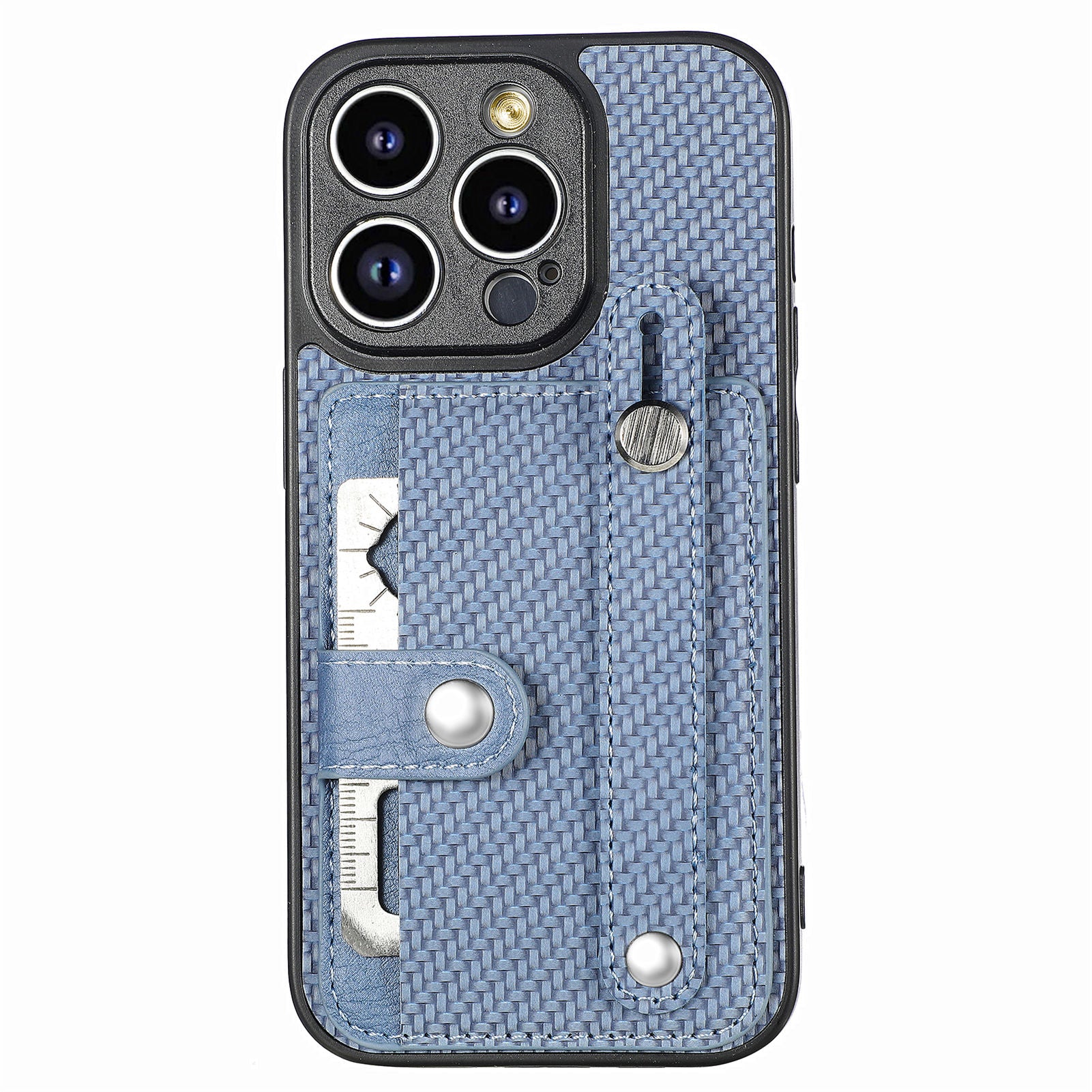 C1-01 For iPhone 13 Pro Case Card Slot Carbon Fiber Texture PU+TPU+PC Shockproof Phone Cover