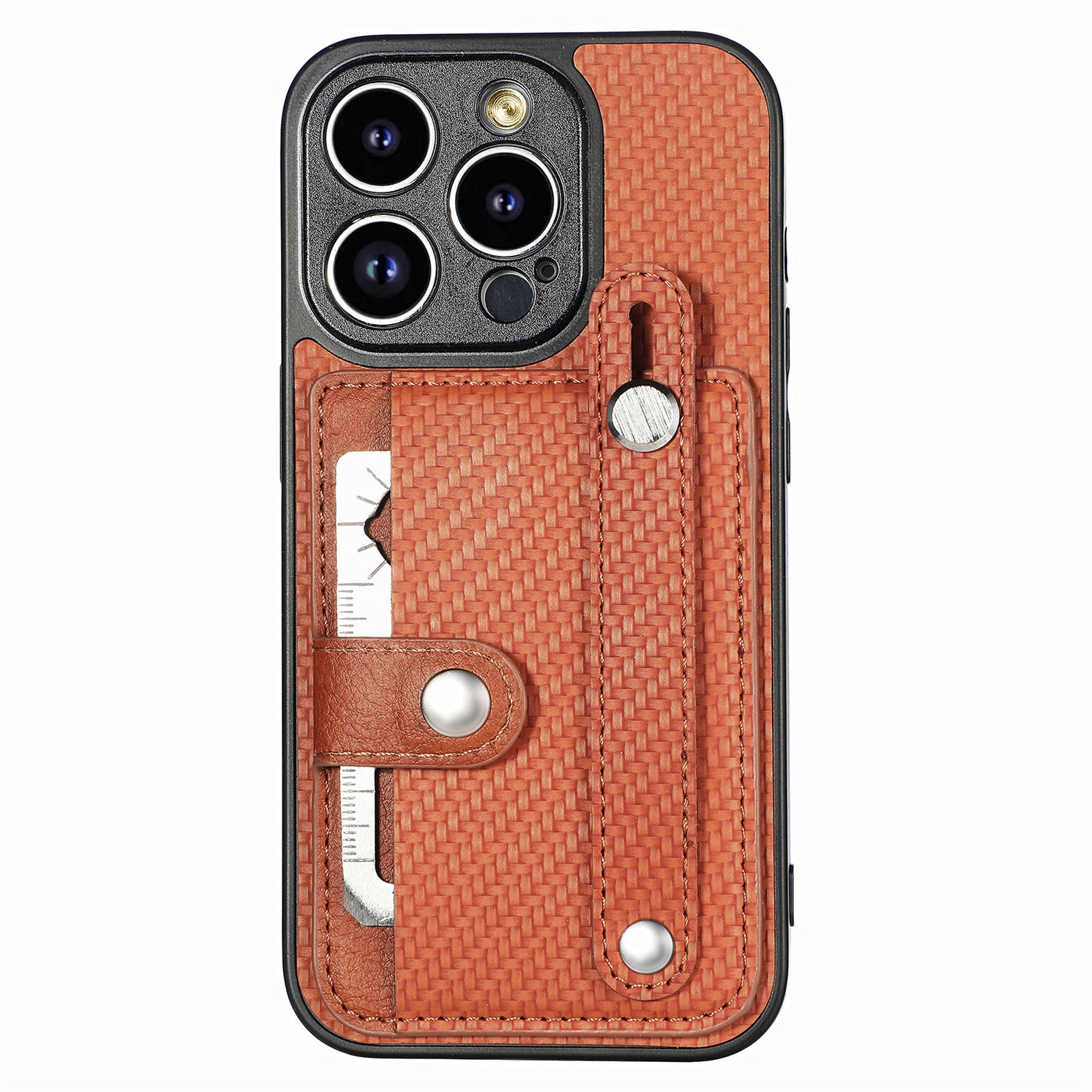C1-01 For iPhone 13 Pro Case Card Slot Carbon Fiber Texture PU+TPU+PC Shockproof Phone Cover