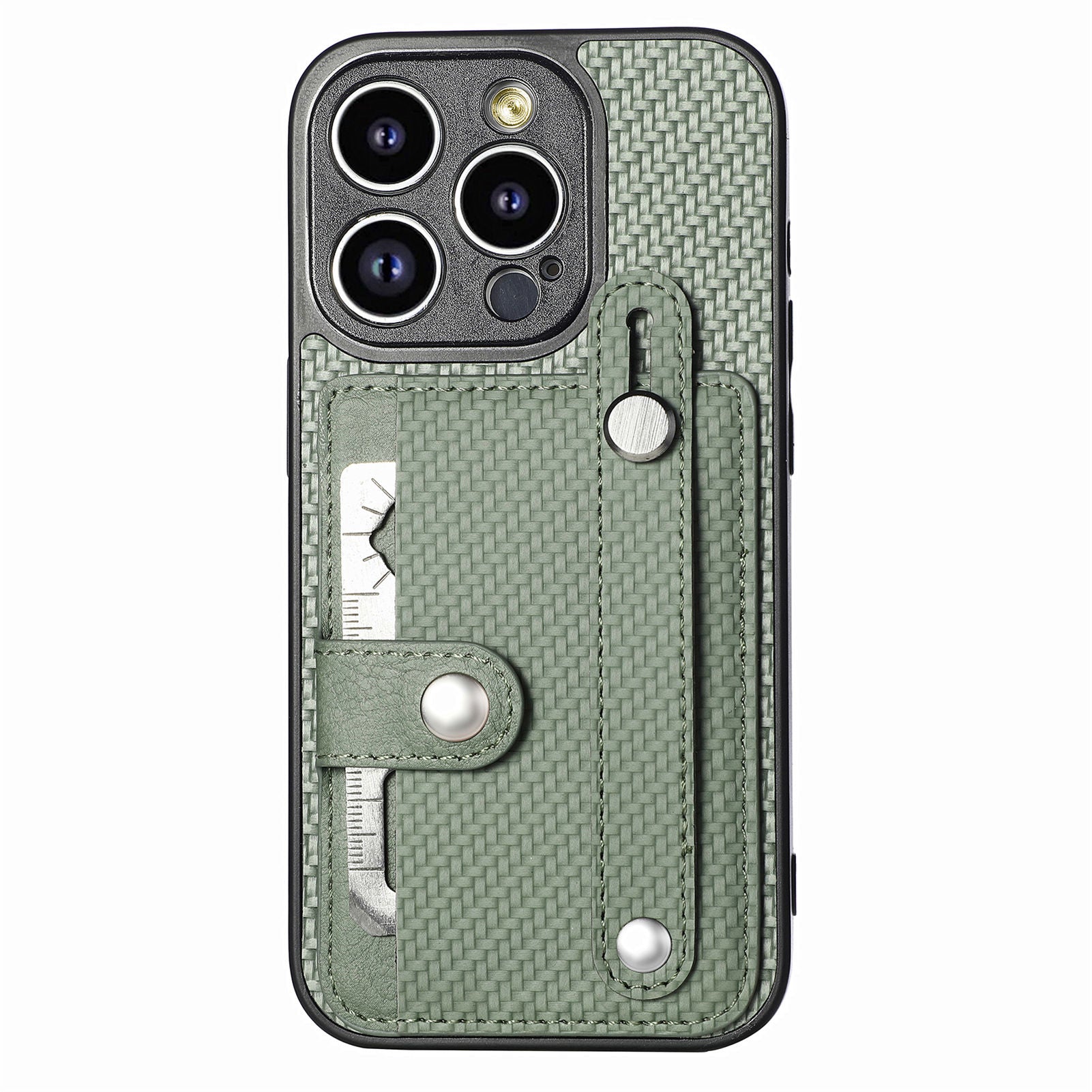 C1-01 For iPhone 13 Pro Case Card Slot Carbon Fiber Texture PU+TPU+PC Shockproof Phone Cover