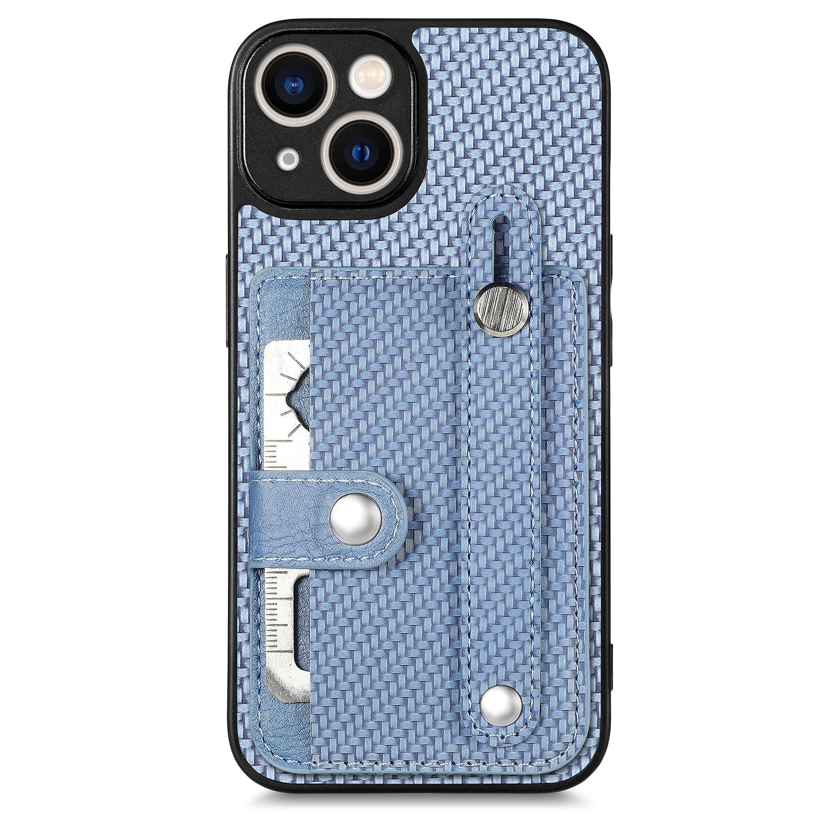 C1-01 For iPhone 13 Phone Case Card Holder Wristband PU Leather Coated TPU+PC Cover