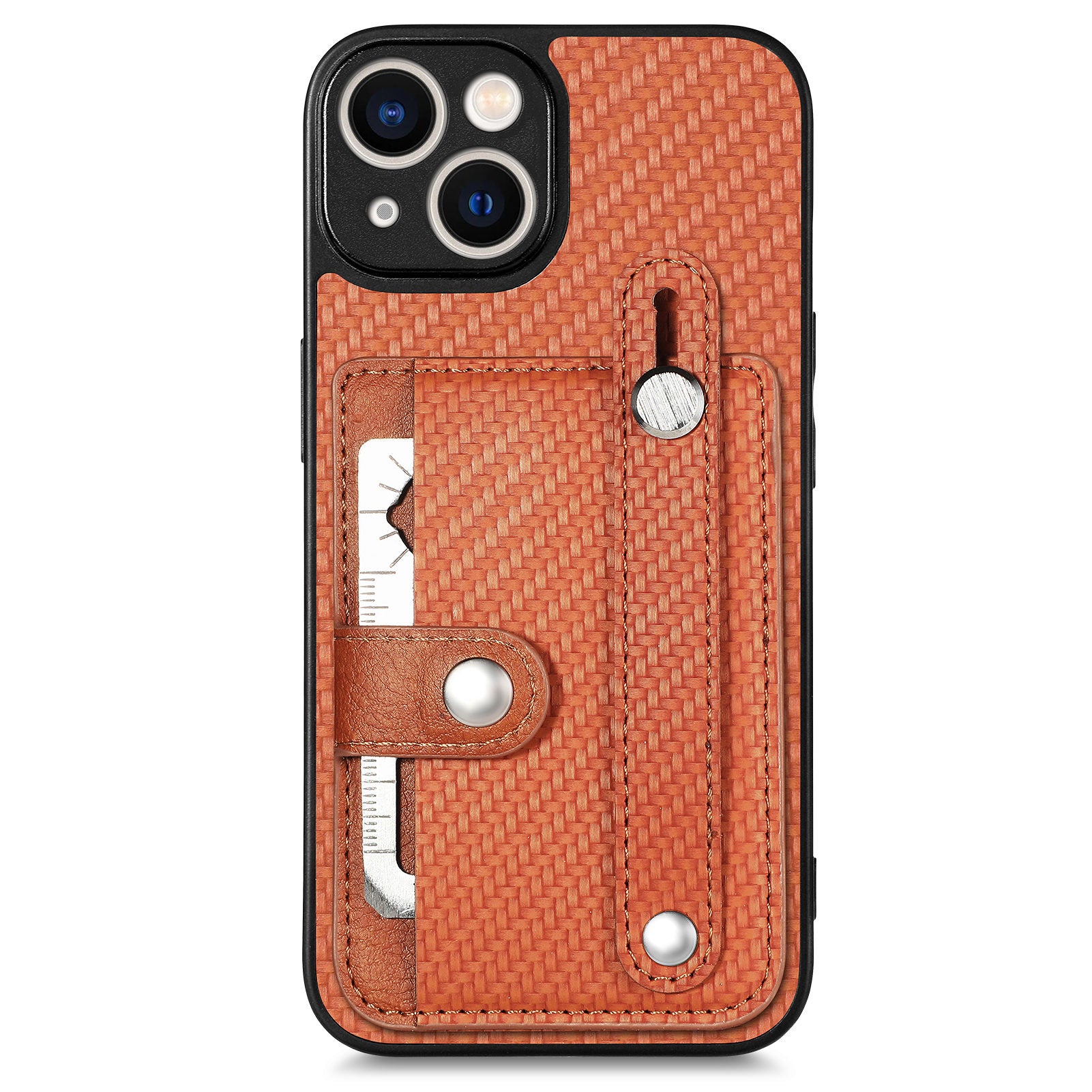 C1-01 For iPhone 13 Phone Case Card Holder Wristband PU Leather Coated TPU+PC Cover