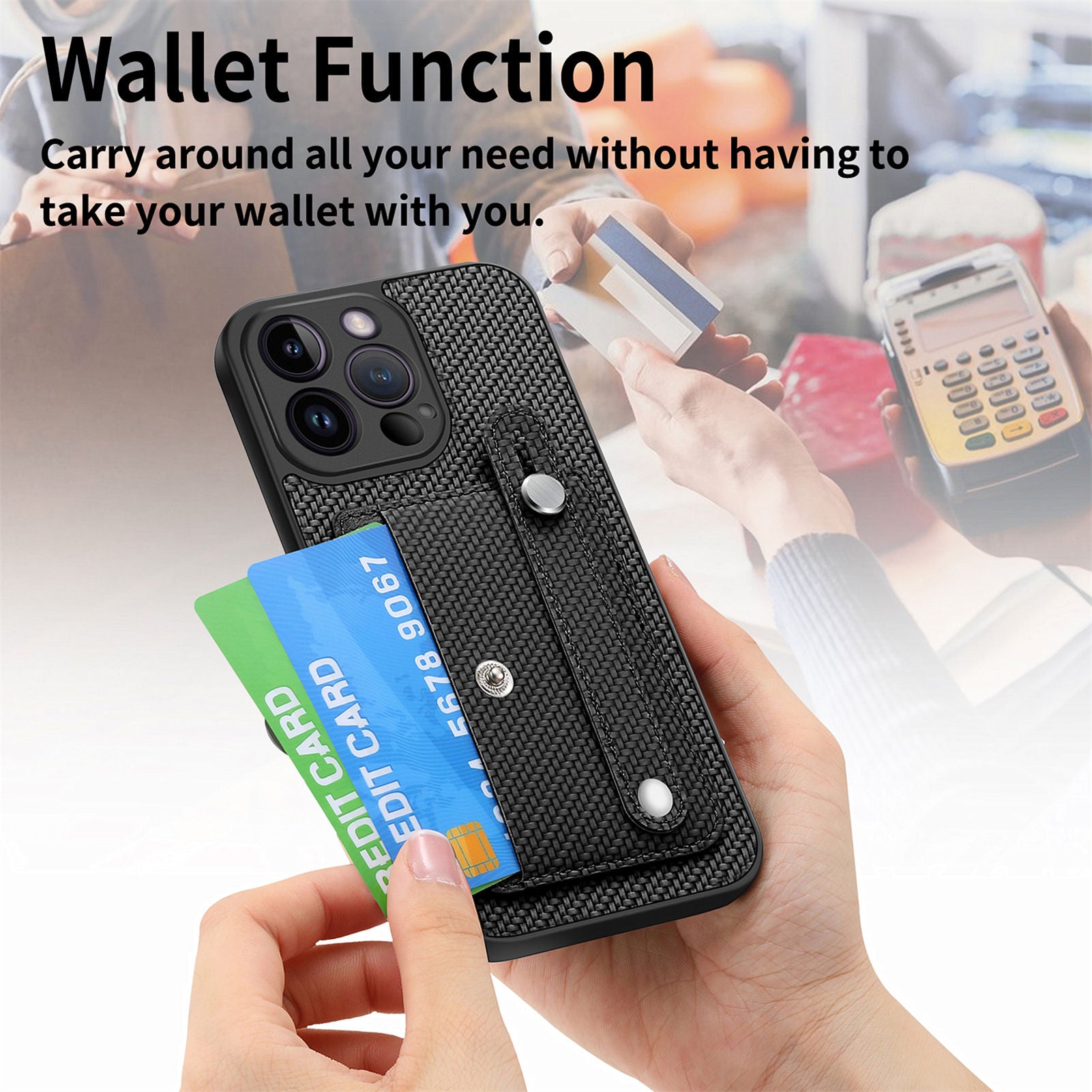 C1-01 For iPhone 14 Pro Max Case Leather Carbon Fiber Texture Back Cover with Card Slot