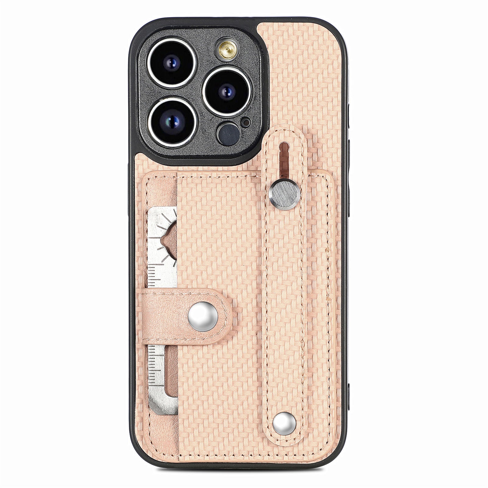 C1-01 For iPhone 14 Pro Max Case Leather Carbon Fiber Texture Back Cover with Card Slot