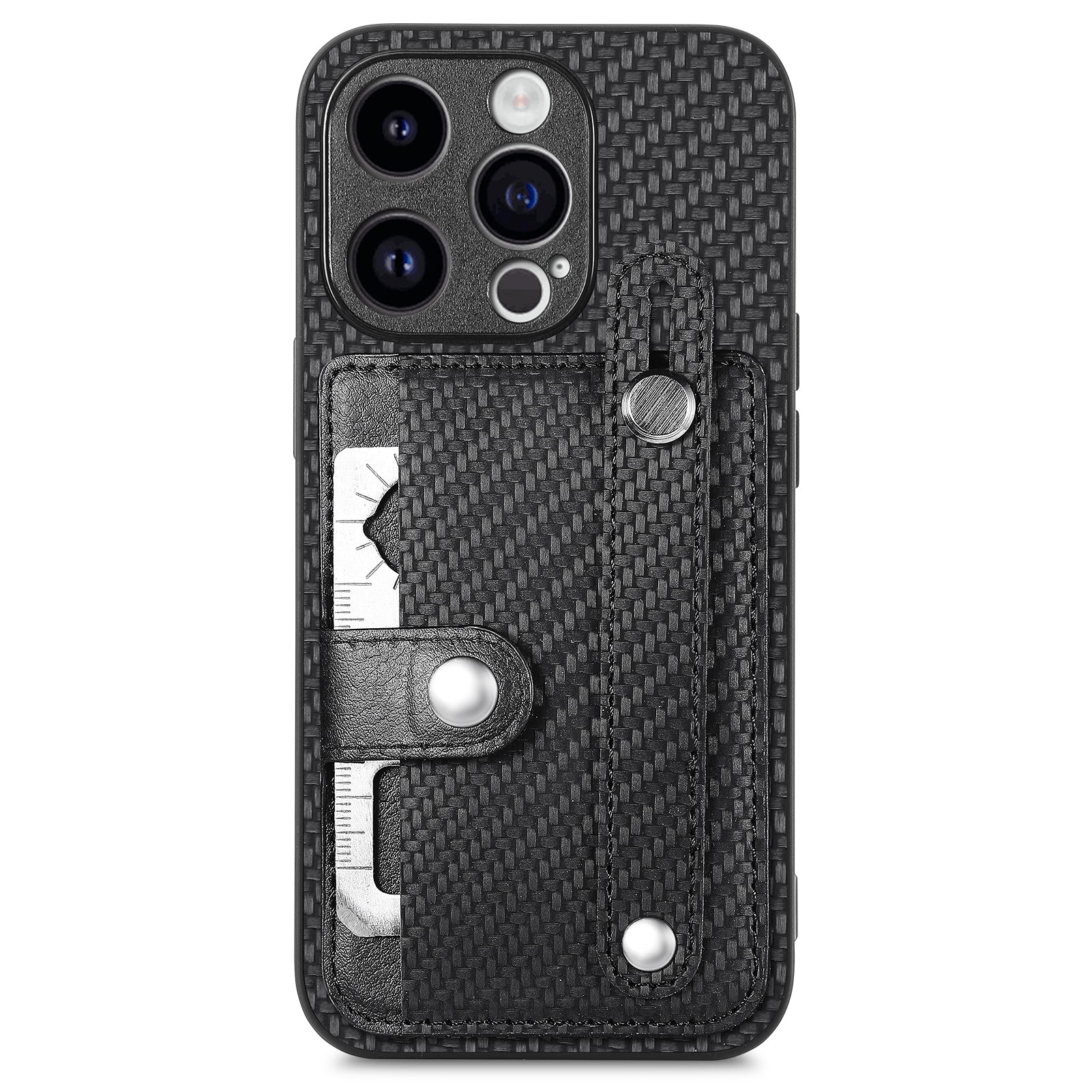 C1-01 For iPhone 15 Pro Max Case Carbon Fiber Texture Leather+TPU+PC Phone Cover with Card Holder