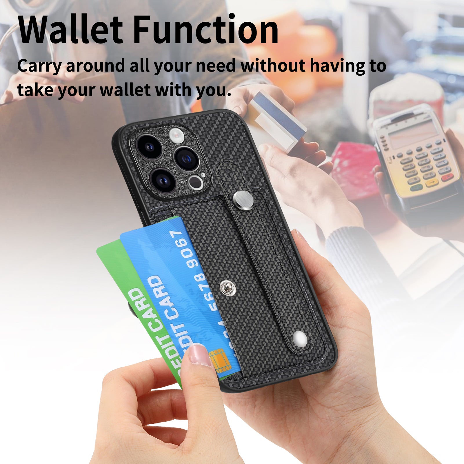 C1-01 For iPhone 15 Pro Max Case Carbon Fiber Texture Leather+TPU+PC Phone Cover with Card Holder