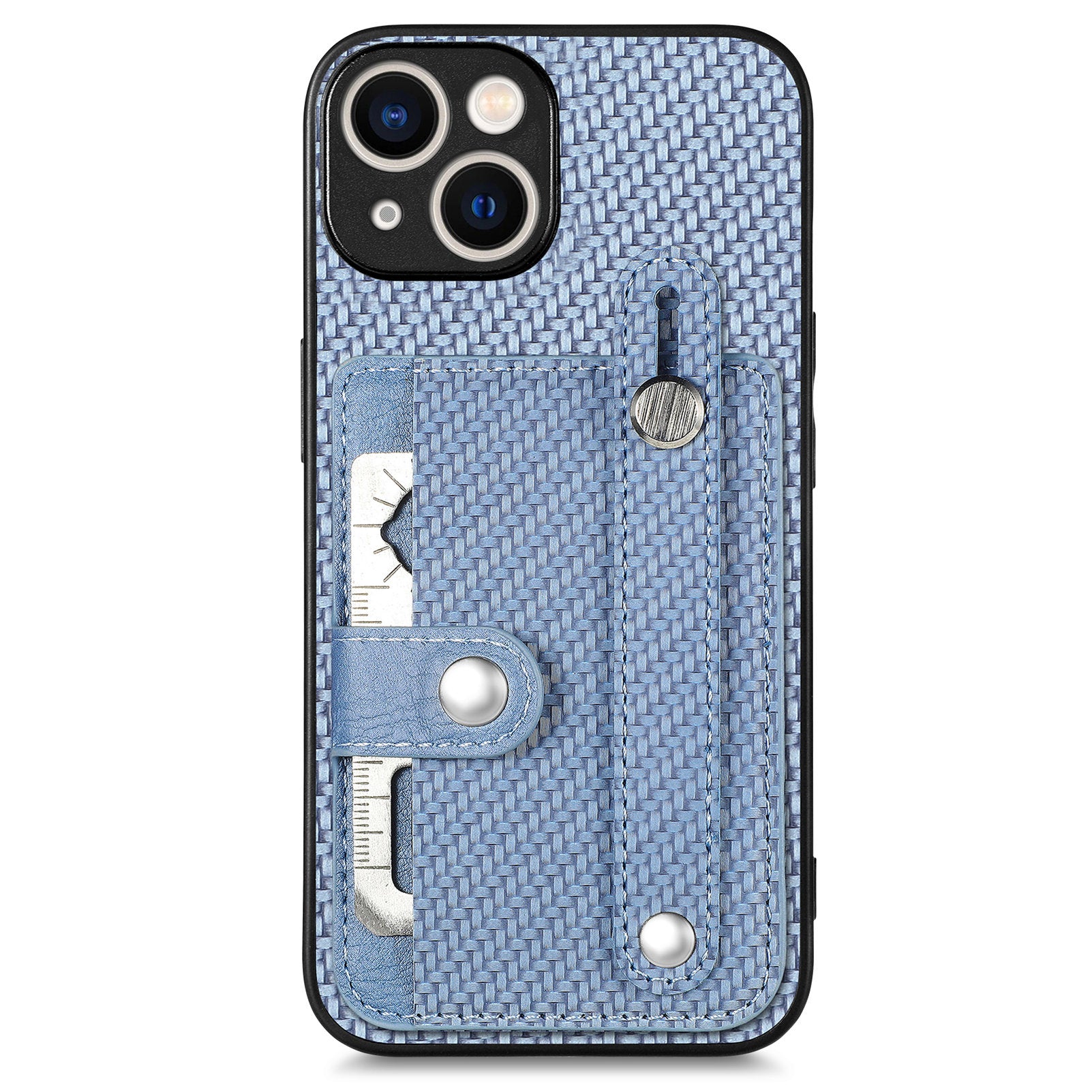 C1-01 For iPhone 15 Case Card Slot Leather+TPU+PC Carbon Fiber Texture Kickstand Phone Cover