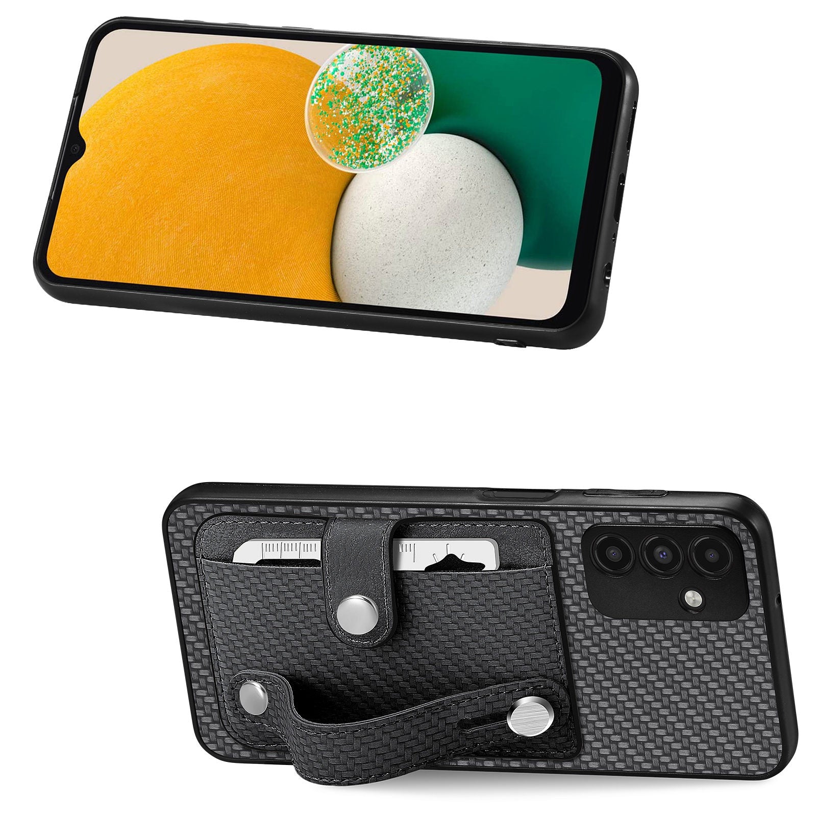 C1-01 For Samsung Galaxy A13 5G / A04s 4G (164.7 x 76.7 x 9.1 mm) Case Wristband Kickstand Leather Coating Phone Cover