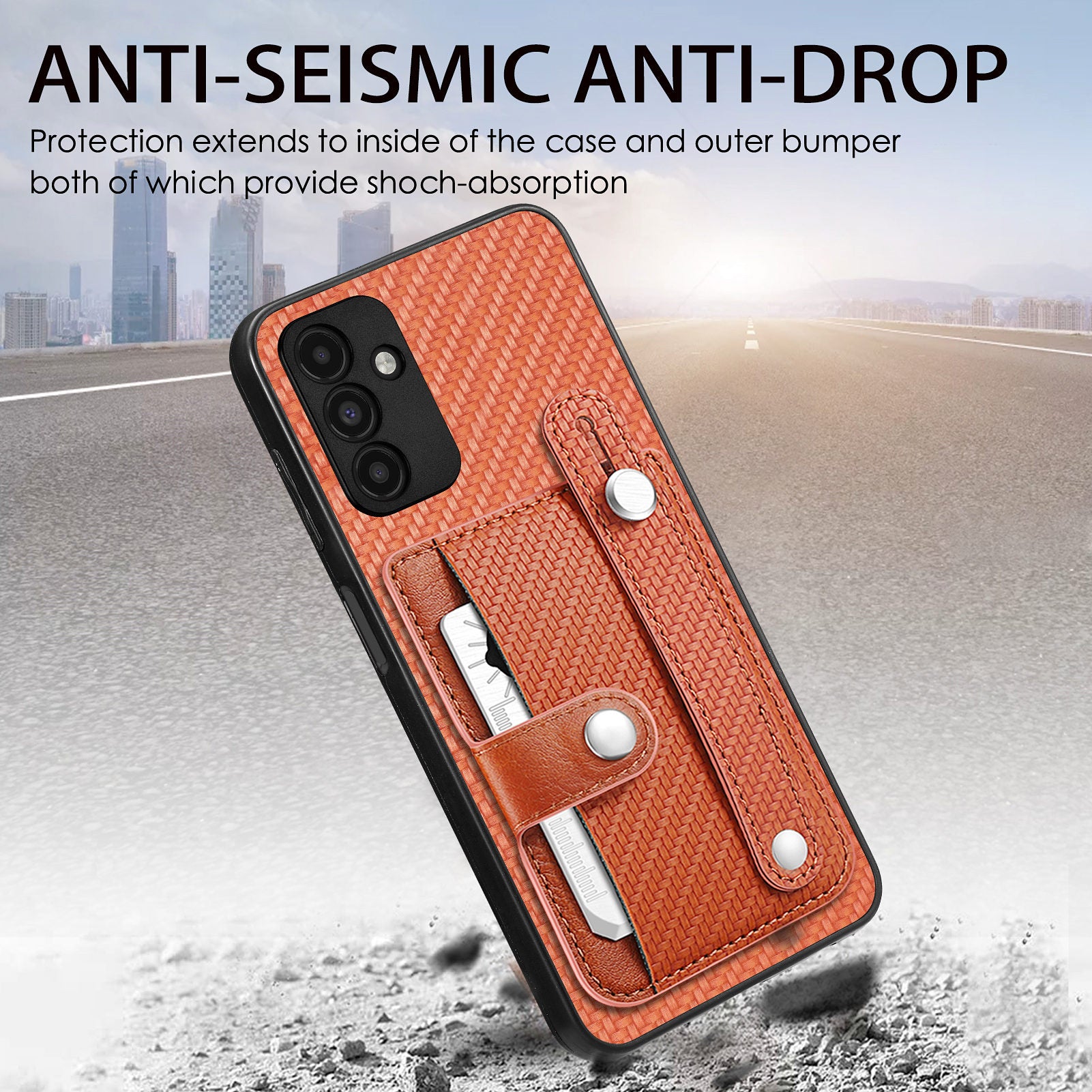 C1-01 For Samsung Galaxy A13 5G / A04s 4G (164.7 x 76.7 x 9.1 mm) Case Wristband Kickstand Leather Coating Phone Cover