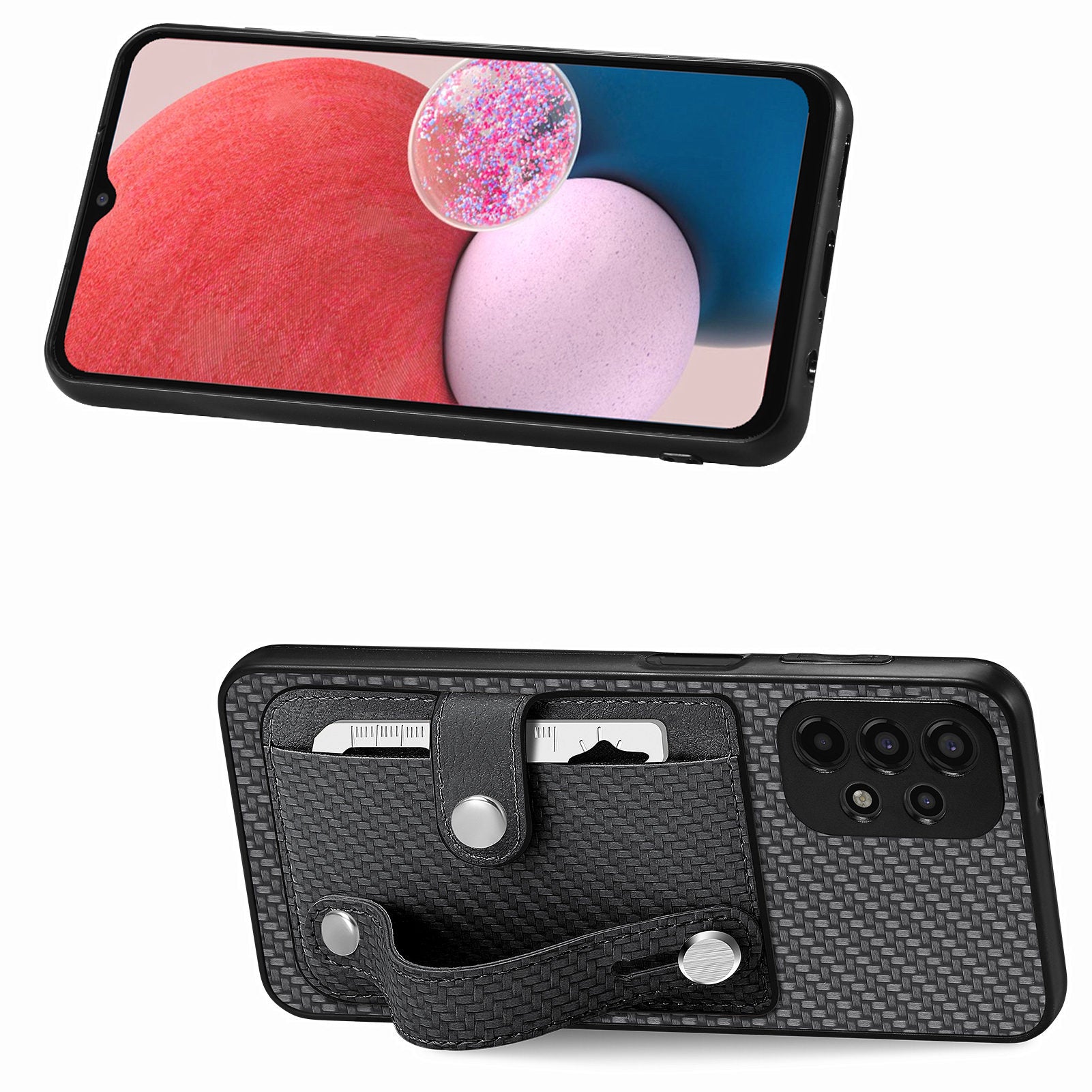 C1-01 For Samsung Galaxy A53 5G Case Card Slot Carbon Fiber Texture PU Hybrid Phone Cover