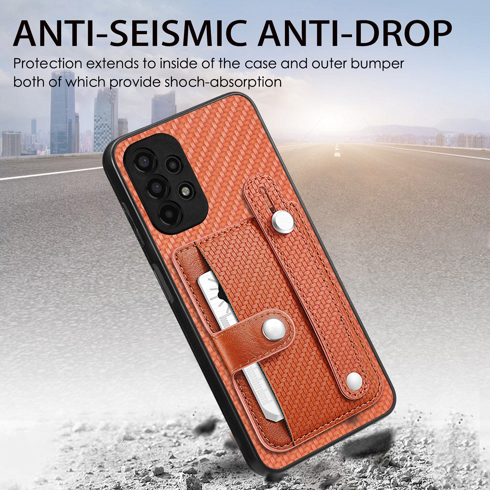 C1-01 For Samsung Galaxy A53 5G Case Card Slot Carbon Fiber Texture PU Hybrid Phone Cover