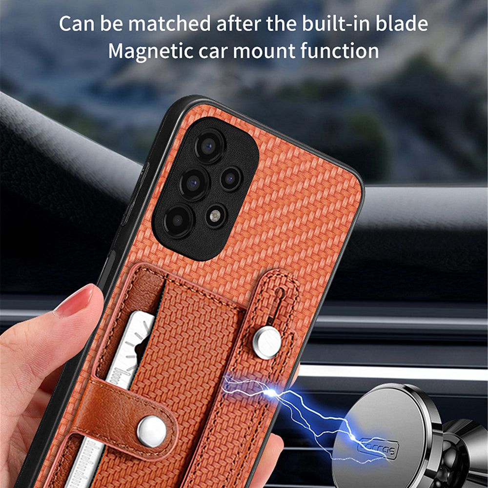 C1-01 For Samsung Galaxy A53 5G Case Card Slot Carbon Fiber Texture PU Hybrid Phone Cover