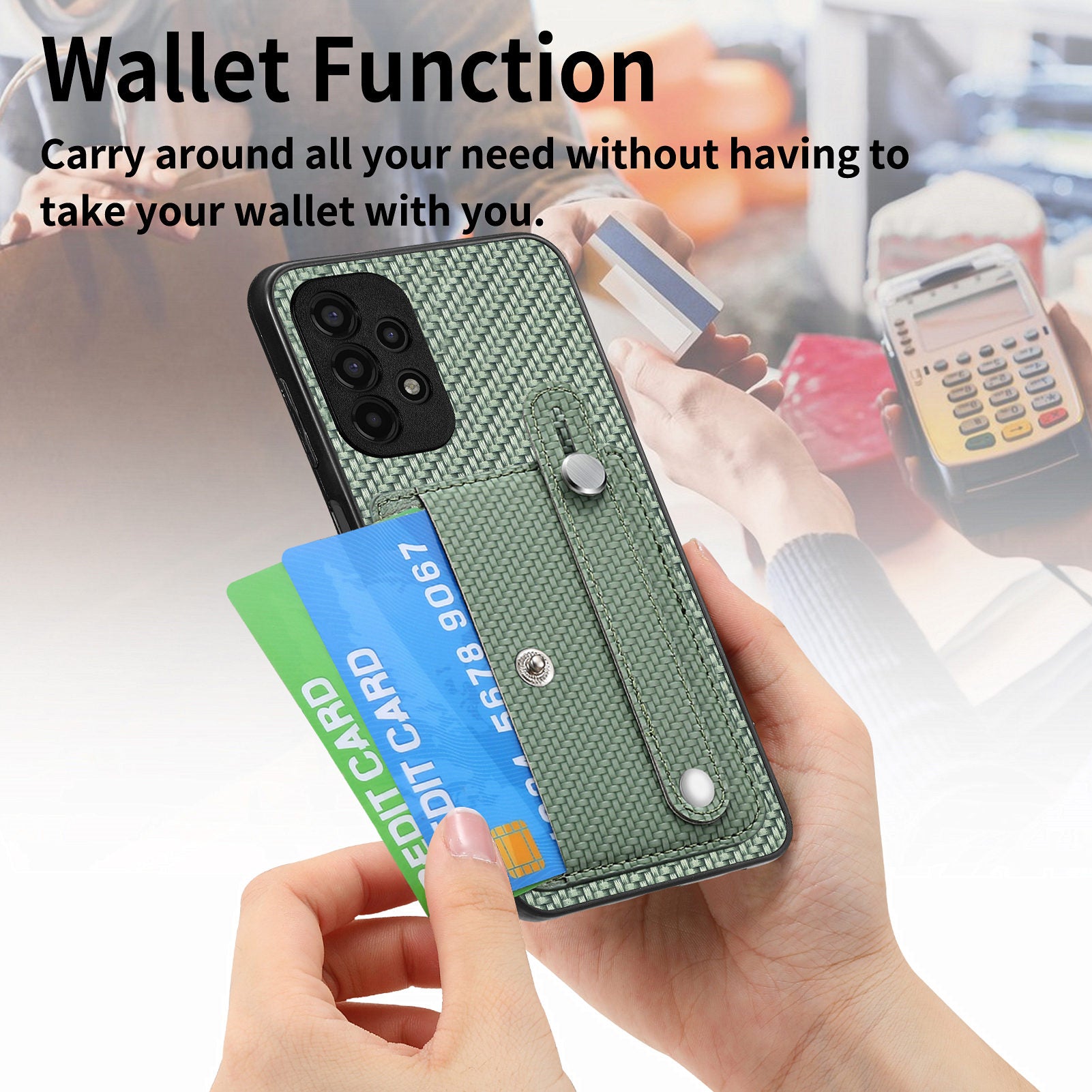 C1-01 For Samsung Galaxy A53 5G Case Card Slot Carbon Fiber Texture PU Hybrid Phone Cover