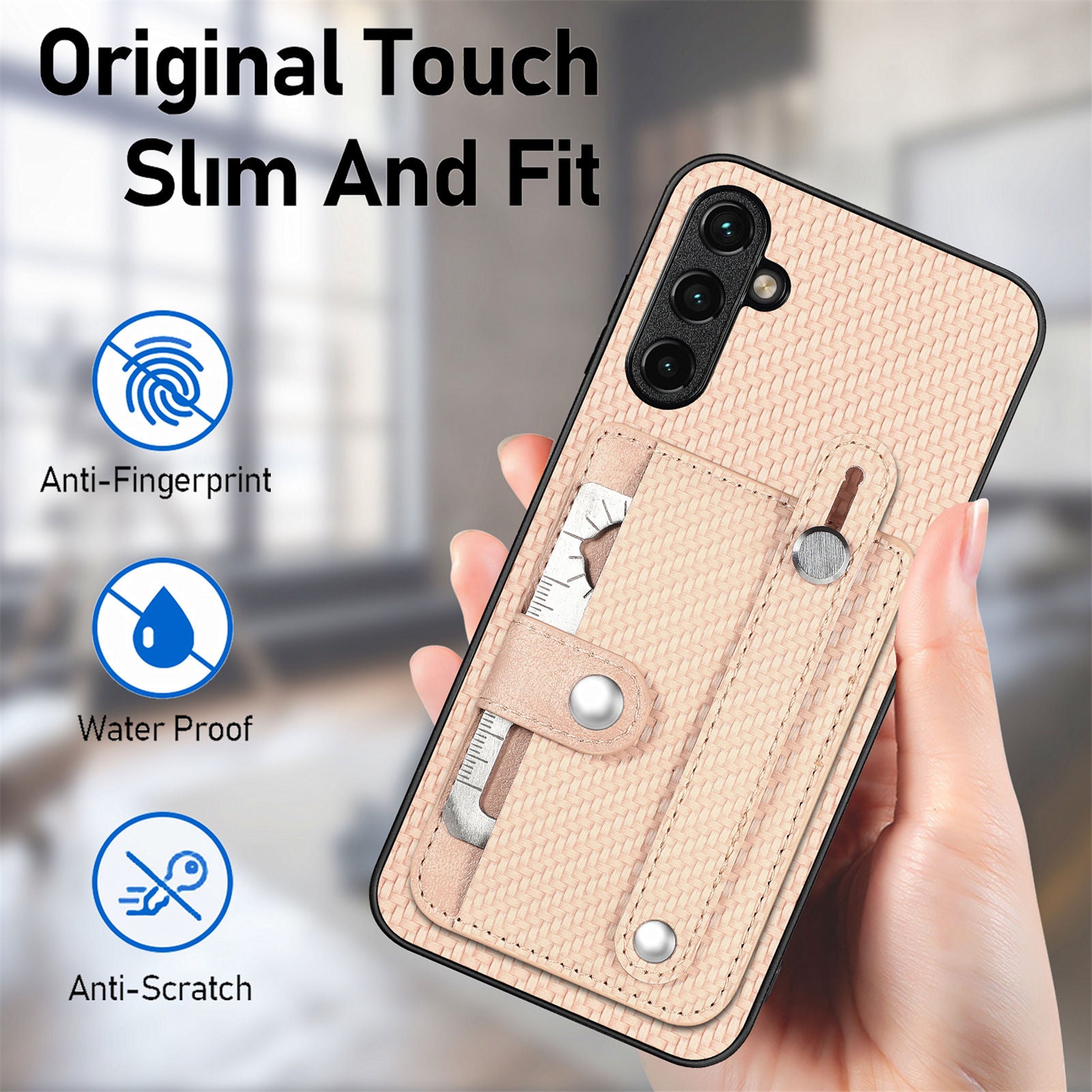 C1-01 For Samsung Galaxy A34 5G Wristband Design Card Holder Leather Coating Phone Cover