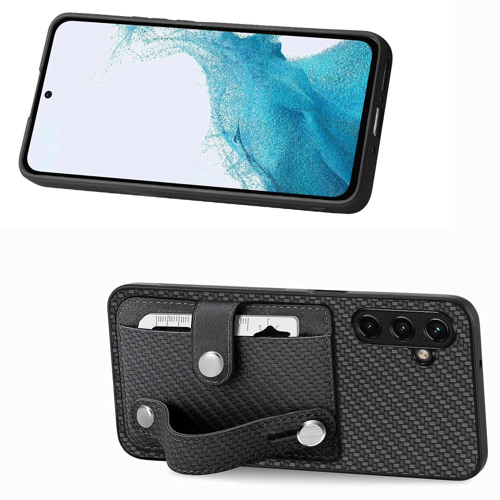 C1-01 For Samsung Galaxy A54 5G PU Leather+TPU+PC Cover Carbon Fiber Texture Shell Card Holder Phone Case