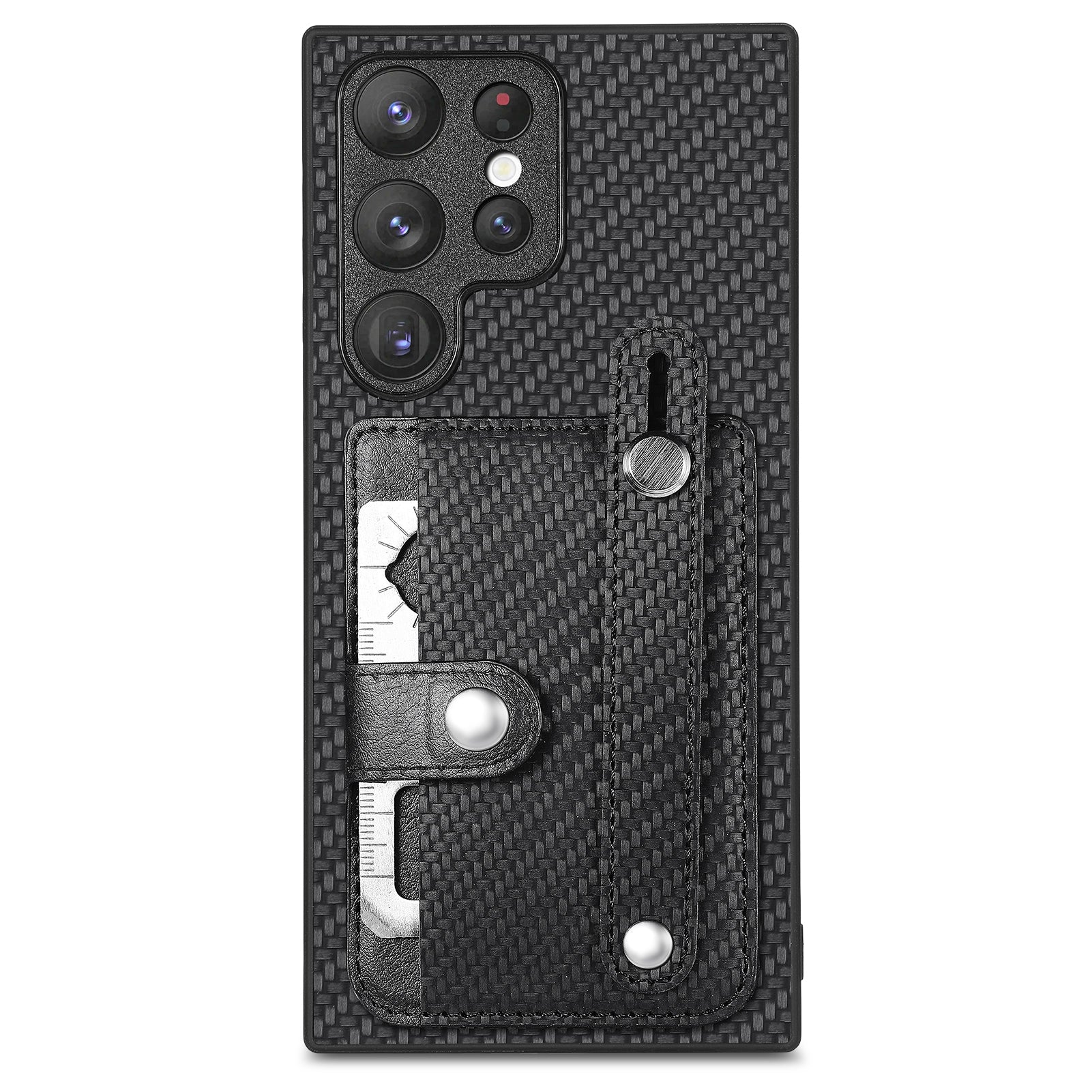 C1-01 For Samsung Galaxy S23 Ultra Wristband Cell Phone Case Card Holder PU Leather Coated TPU+PC Cover