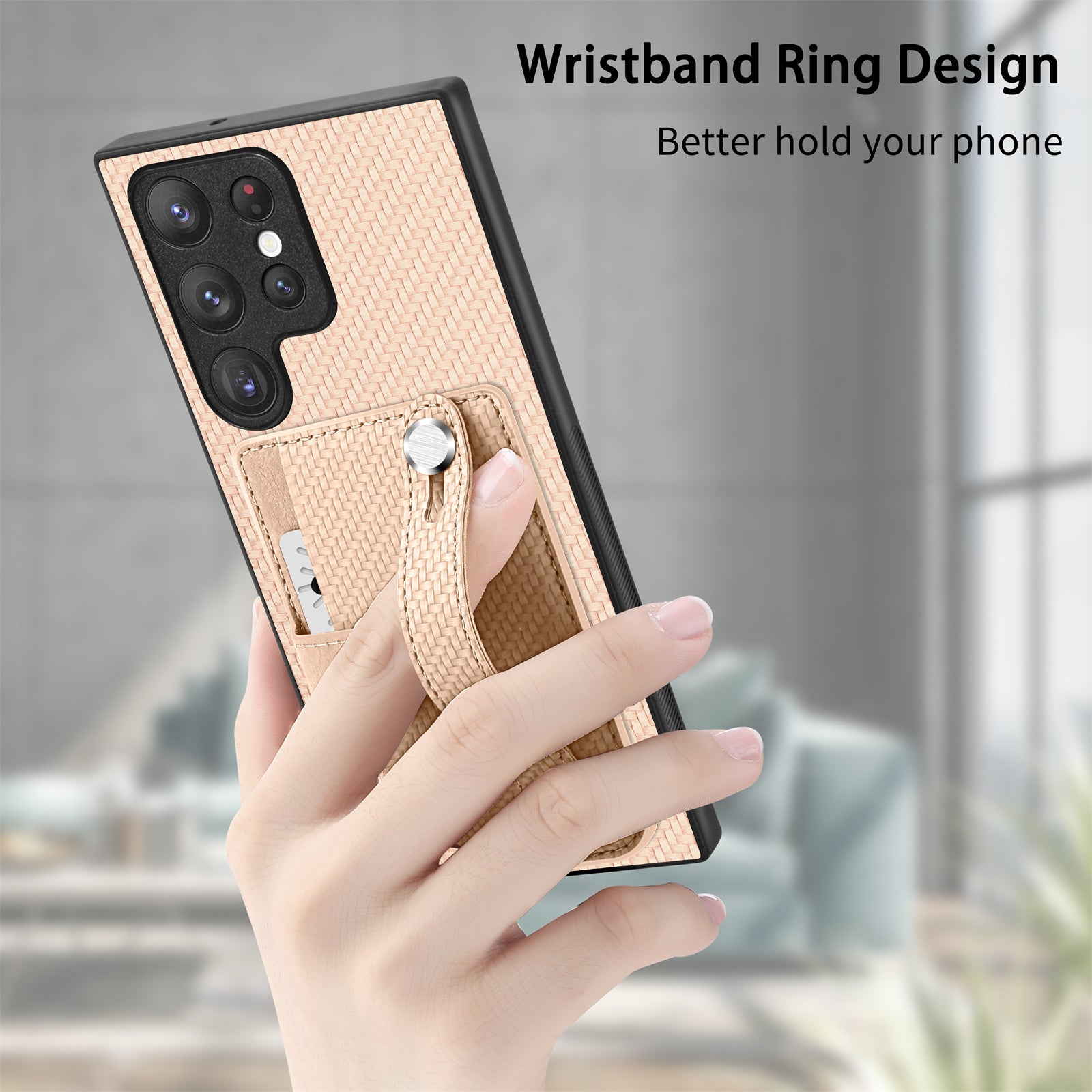 C1-01 For Samsung Galaxy S23 Ultra Wristband Cell Phone Case Card Holder PU Leather Coated TPU+PC Cover