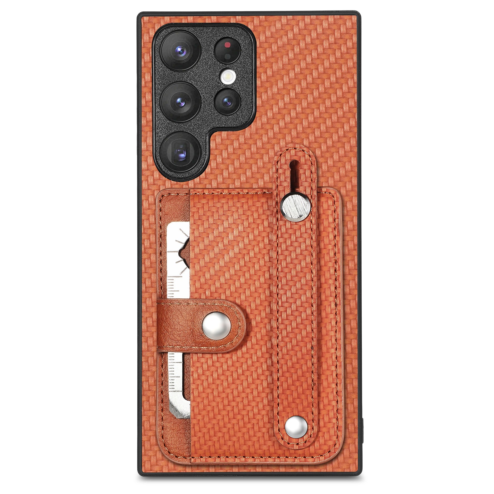 C1-01 For Samsung Galaxy S23 Ultra Wristband Cell Phone Case Card Holder PU Leather Coated TPU+PC Cover