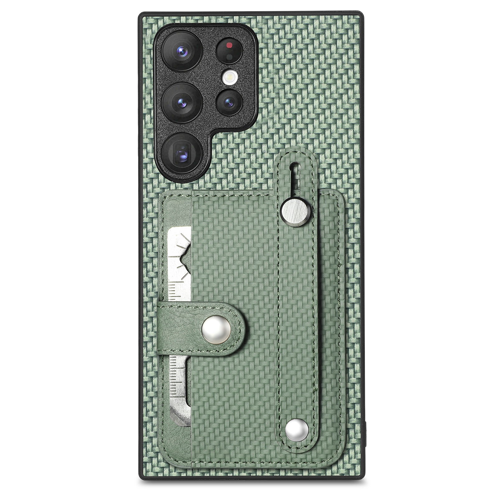 C1-01 For Samsung Galaxy S23 Ultra Wristband Cell Phone Case Card Holder PU Leather Coated TPU+PC Cover