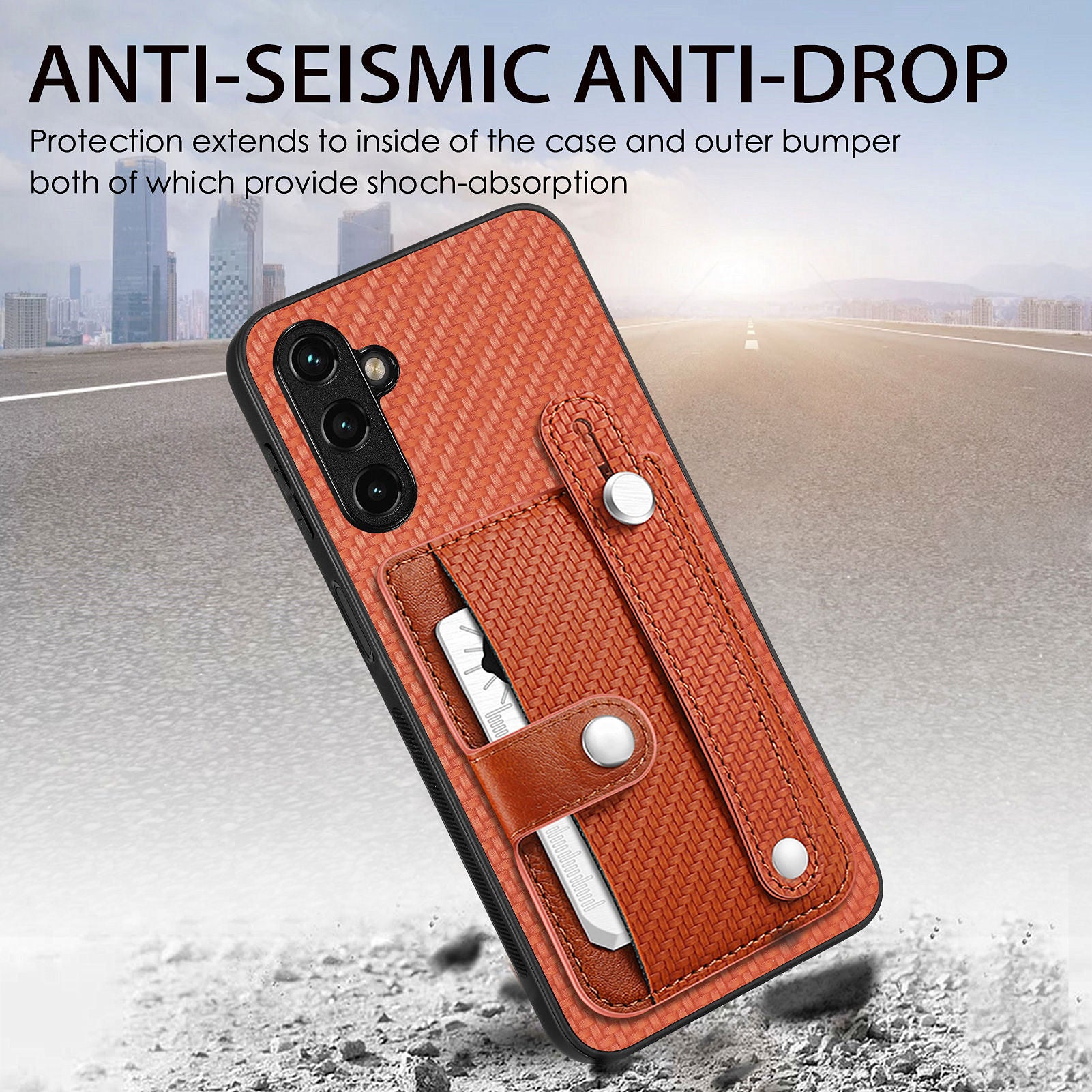 C1-01 For Samsung Galaxy S23 FE PU Leather+TPU+PC Cover Anti-Scratch Phone Case with Wristband