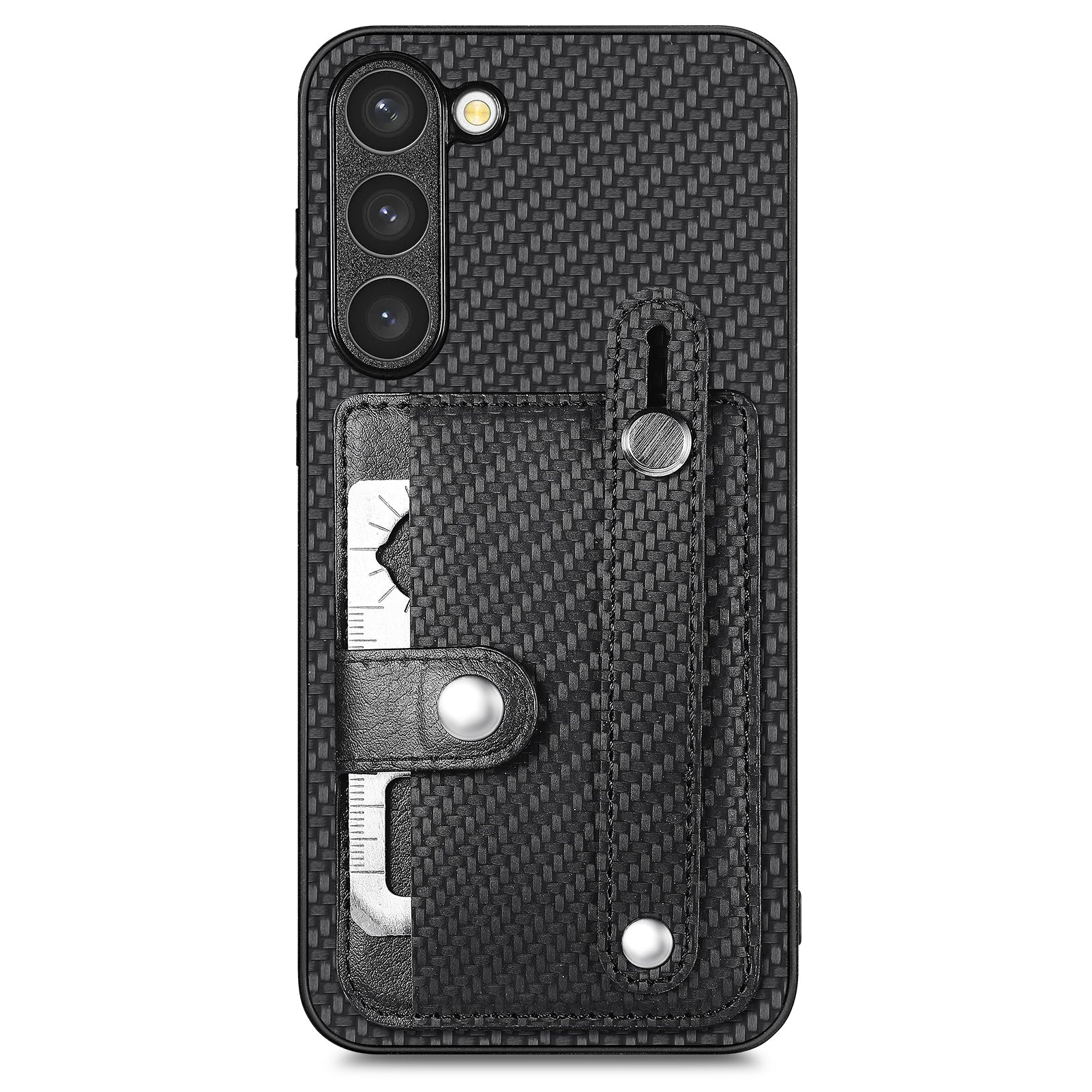 C1-01 For Samsung Galaxy S23+ PU Leather+TPU+PC Phone Cover Slim-fit Shockproof Case with Card Holder Wristband