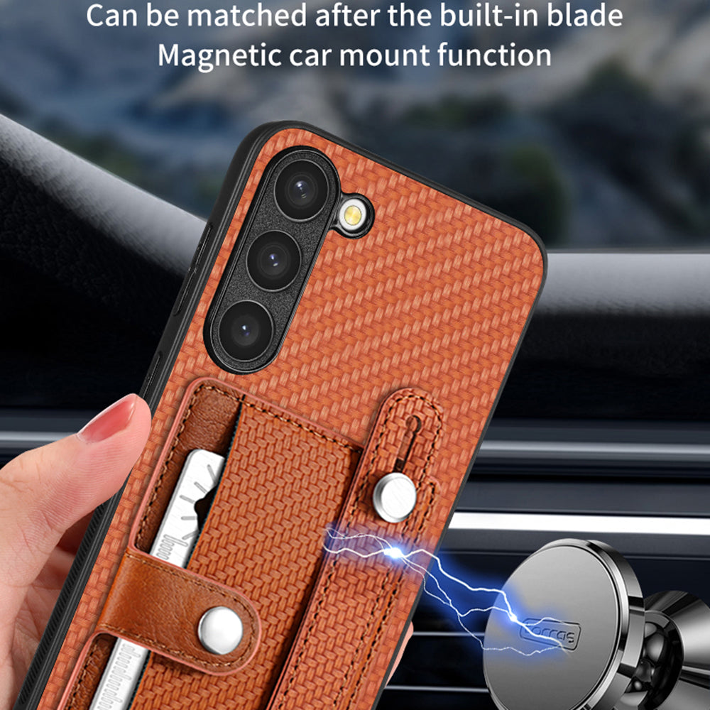 C1-01 For Samsung Galaxy S23+ PU Leather+TPU+PC Phone Cover Slim-fit Shockproof Case with Card Holder Wristband