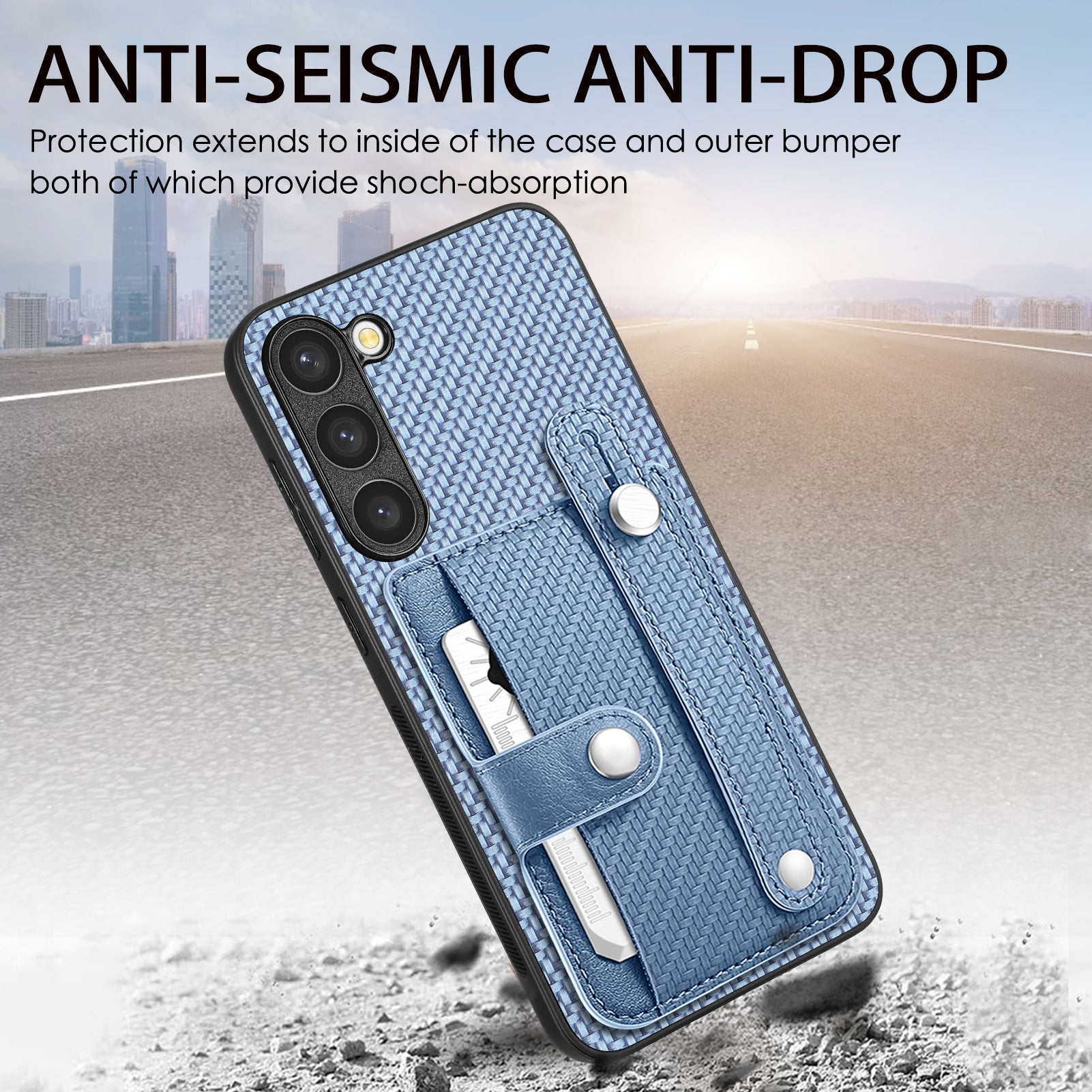 C1-01 For Samsung Galaxy S23+ PU Leather+TPU+PC Phone Cover Slim-fit Shockproof Case with Card Holder Wristband