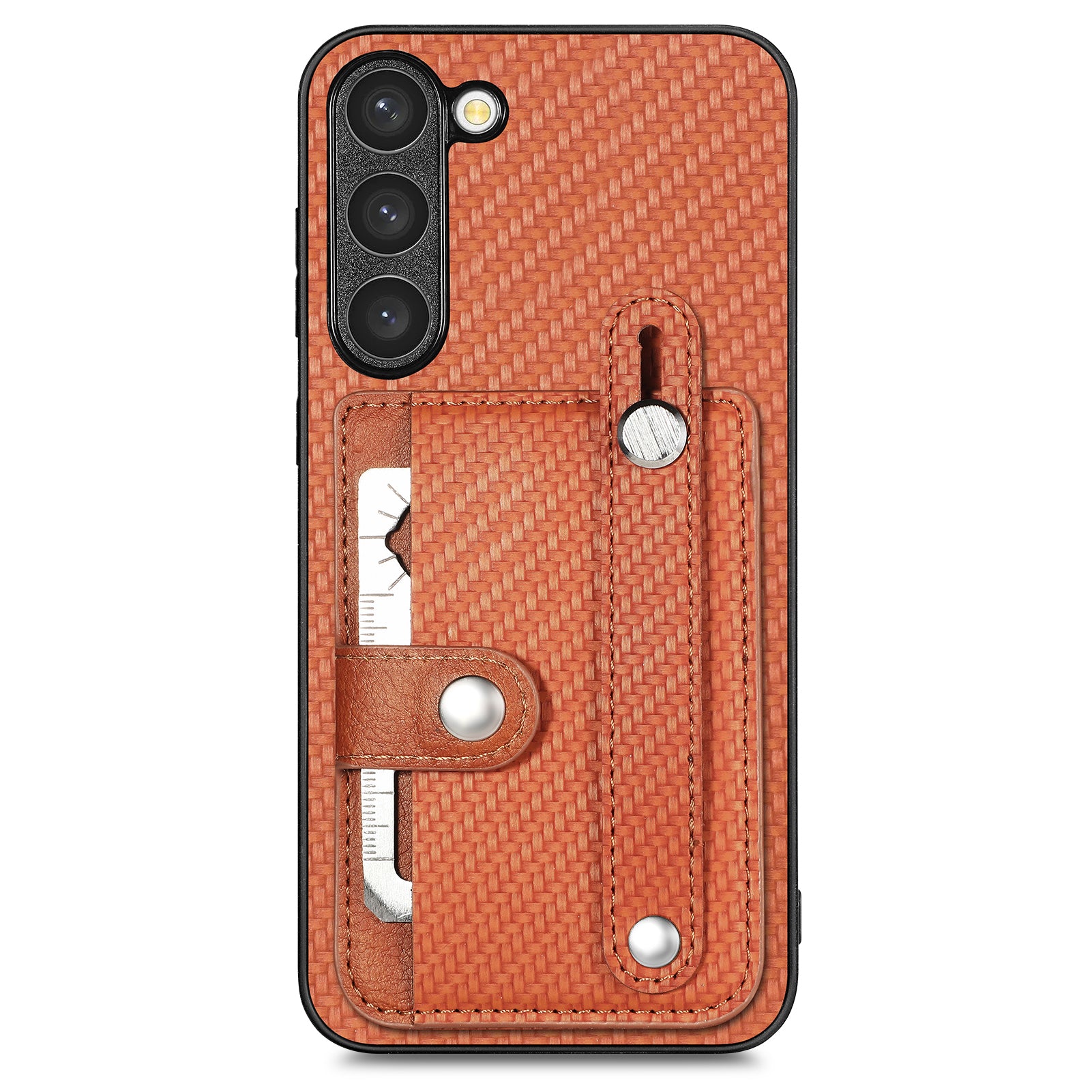 C1-01 For Samsung Galaxy S23+ PU Leather+TPU+PC Phone Cover Slim-fit Shockproof Case with Card Holder Wristband