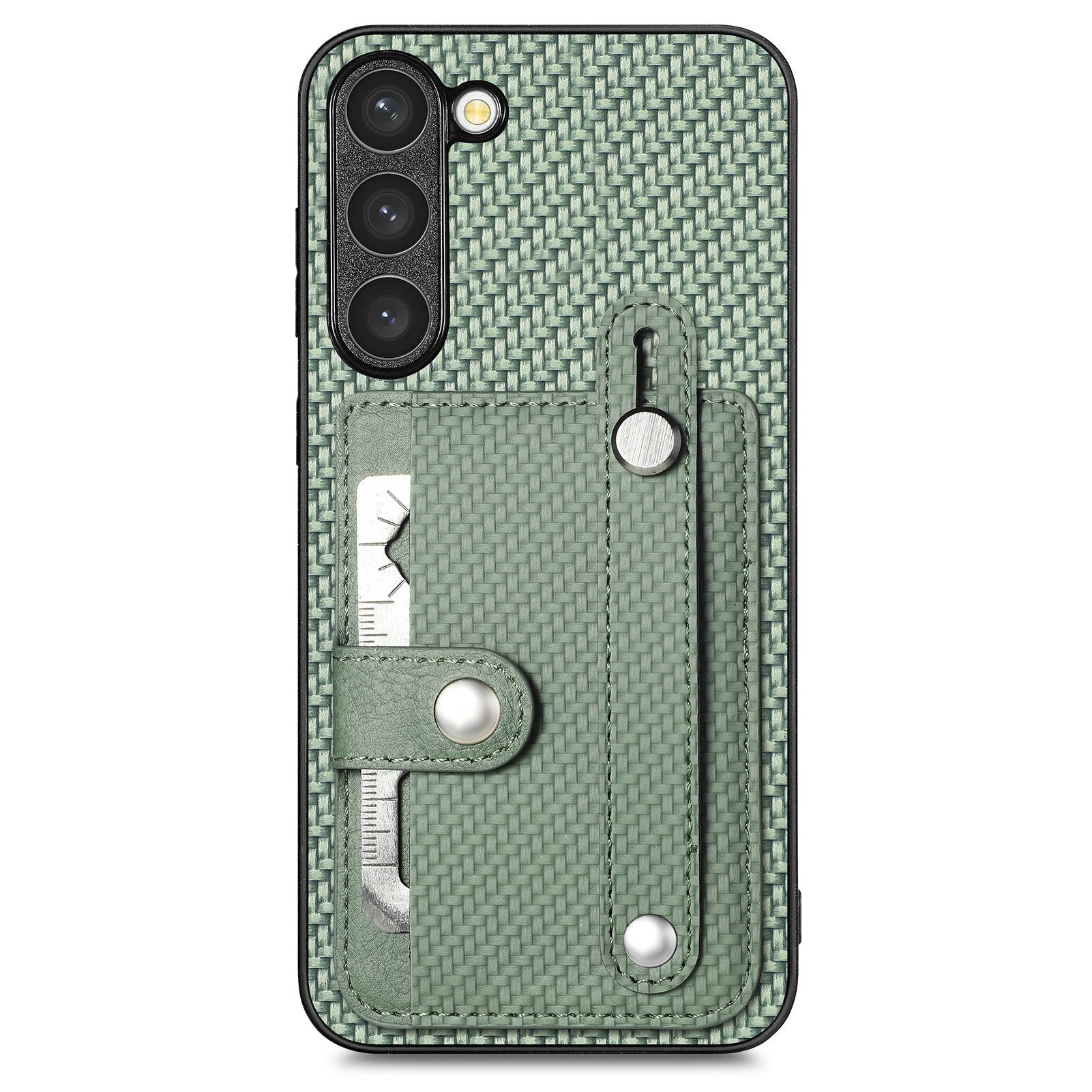 C1-01 For Samsung Galaxy S23+ PU Leather+TPU+PC Phone Cover Slim-fit Shockproof Case with Card Holder Wristband