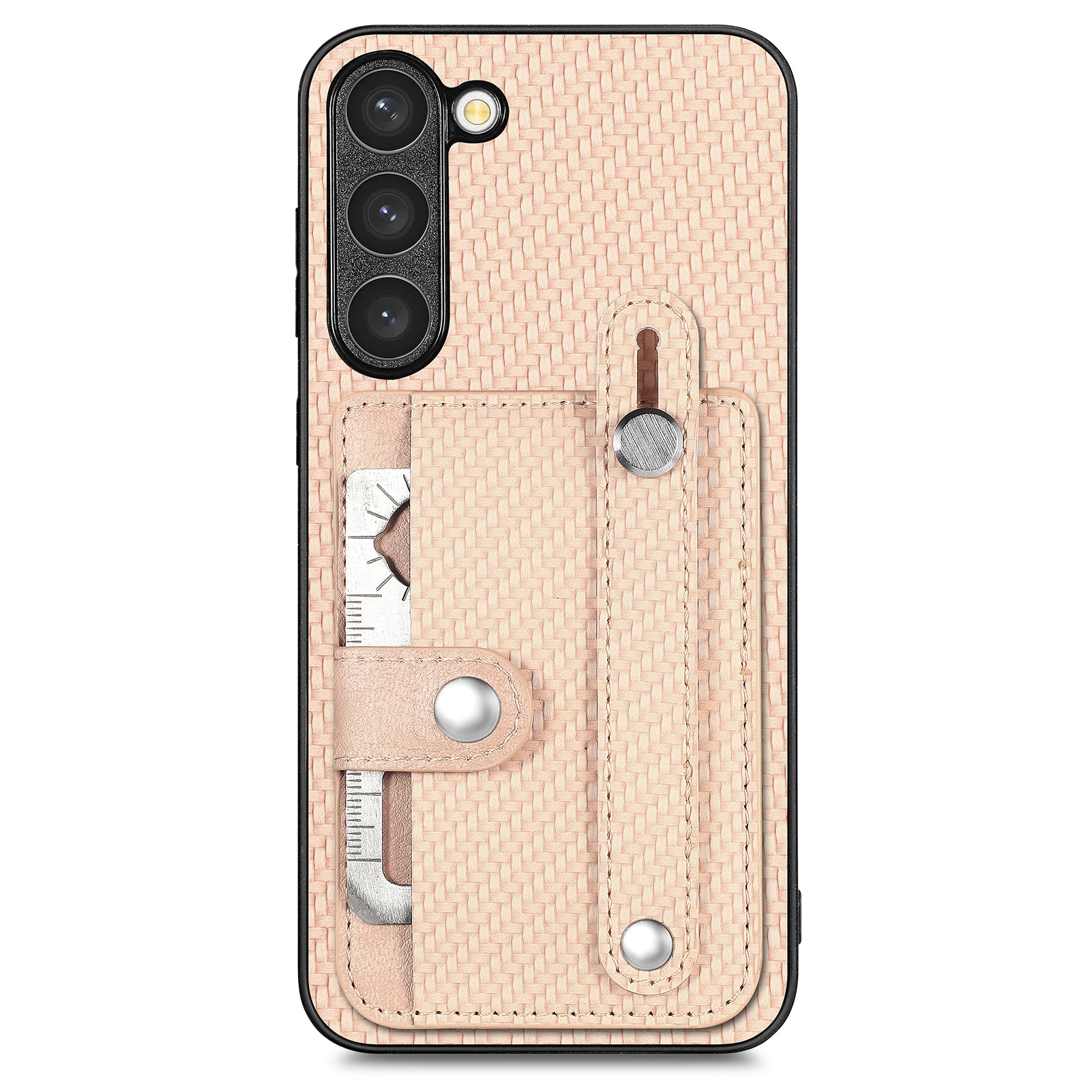 C1-01 For Samsung Galaxy S23+ PU Leather+TPU+PC Phone Cover Slim-fit Shockproof Case with Card Holder Wristband