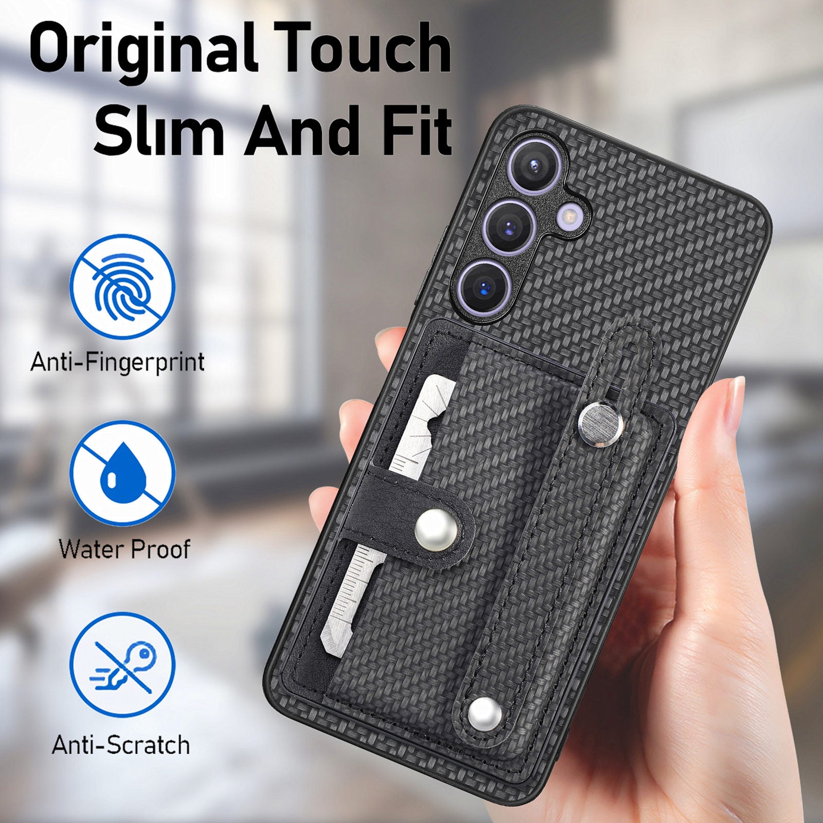 C1-01 For Samsung Galaxy S24 Case Wristband Design Leather Coating Back Phone Cover