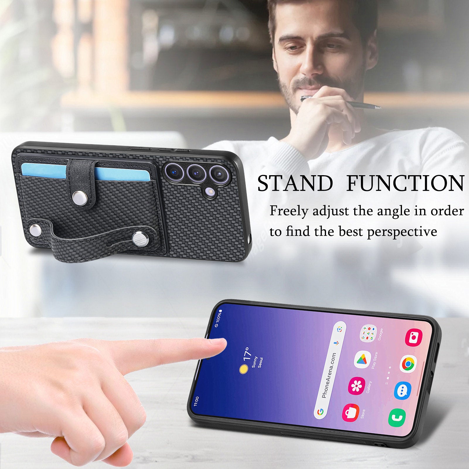 C1-01 For Samsung Galaxy S24 Case Wristband Design Leather Coating Back Phone Cover