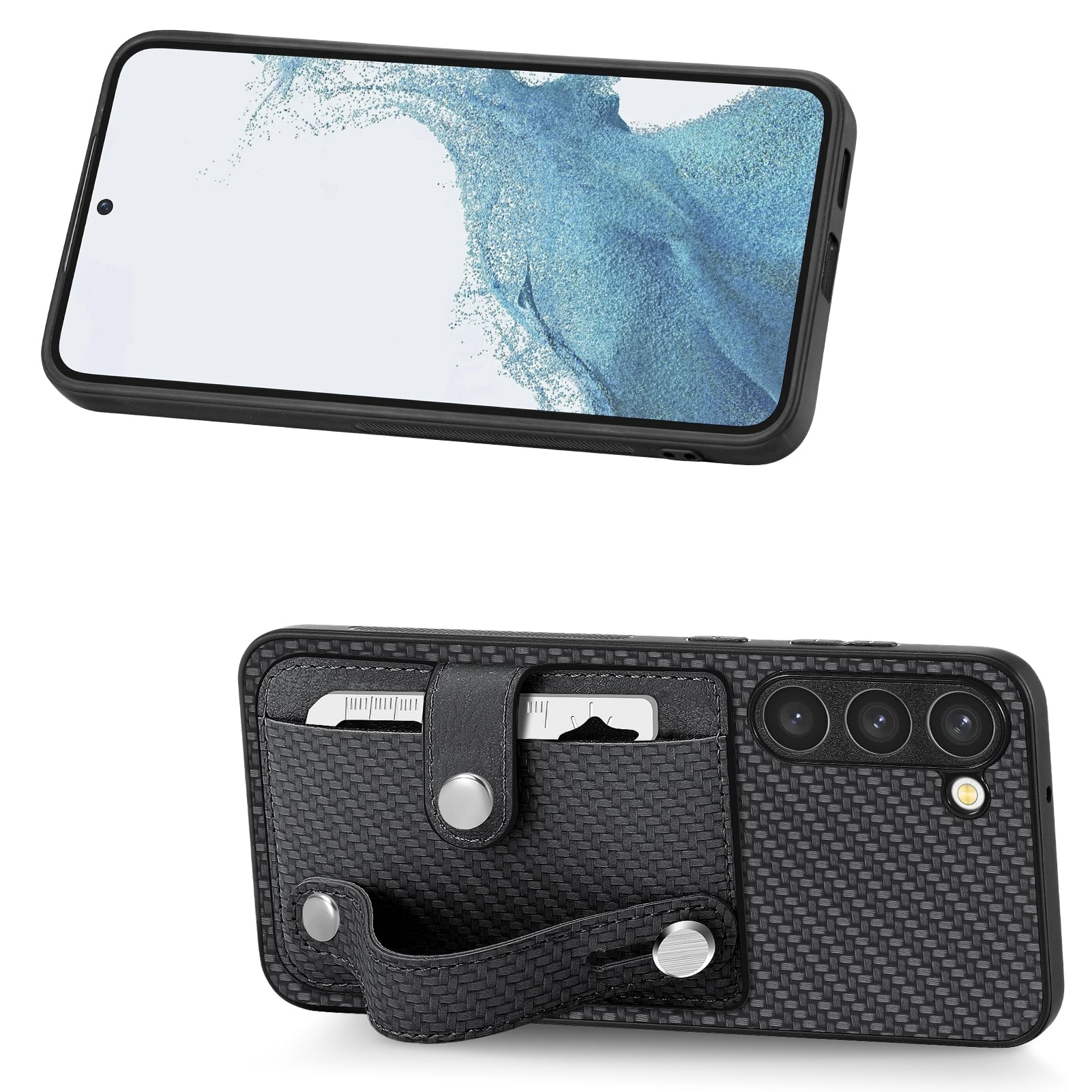 C1-01 For Samsung Galaxy S23 Case Card Slots Carbon Fiber Texture Phone Cover