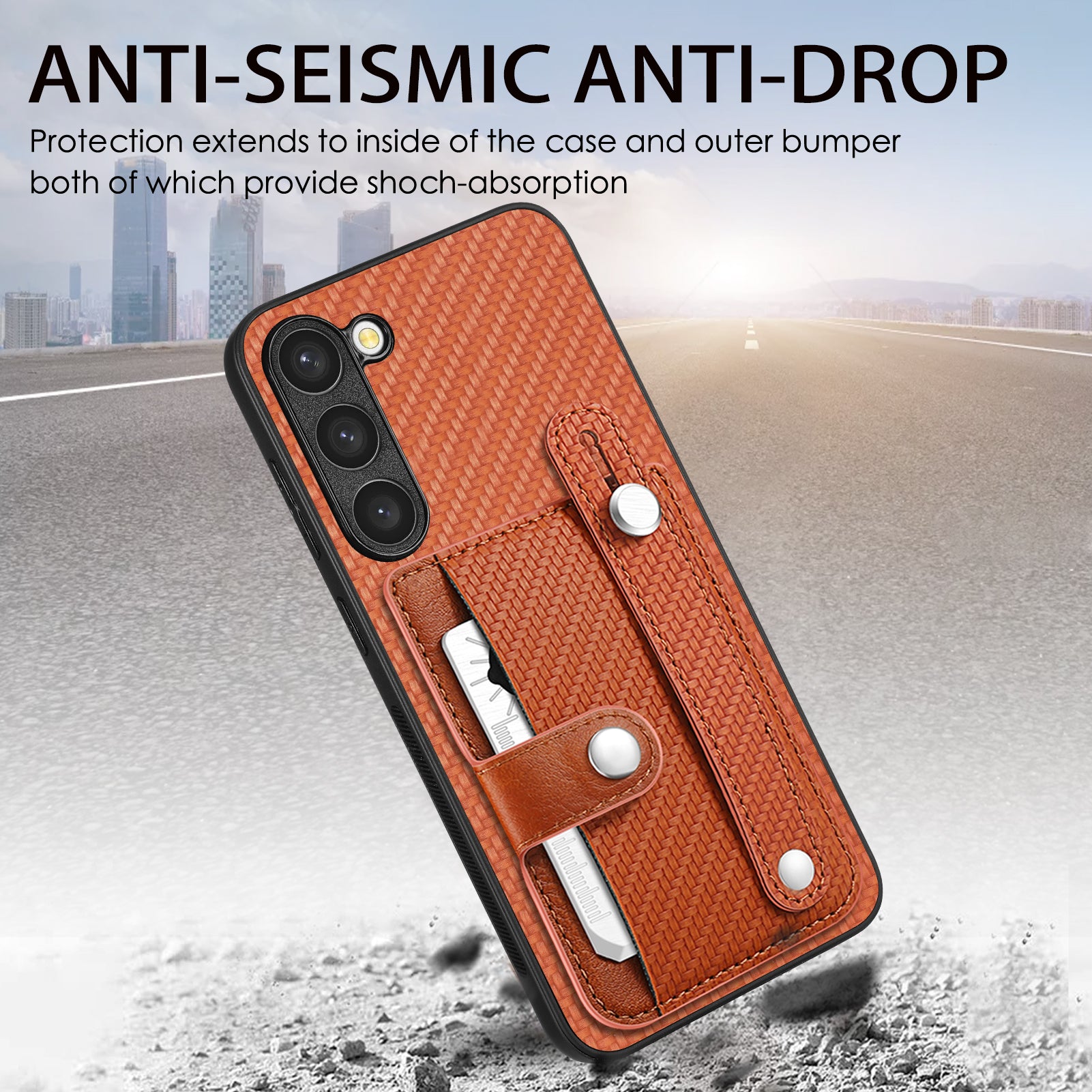 C1-01 For Samsung Galaxy S23 Case Card Slots Carbon Fiber Texture Phone Cover