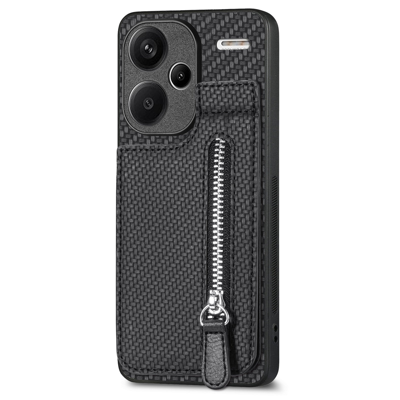 C1-03 For Xiaomi Redmi Note 13 Pro+ 5G Case Zipper Pocket Vertical Kickstand Carbon Fiber Phone Cover