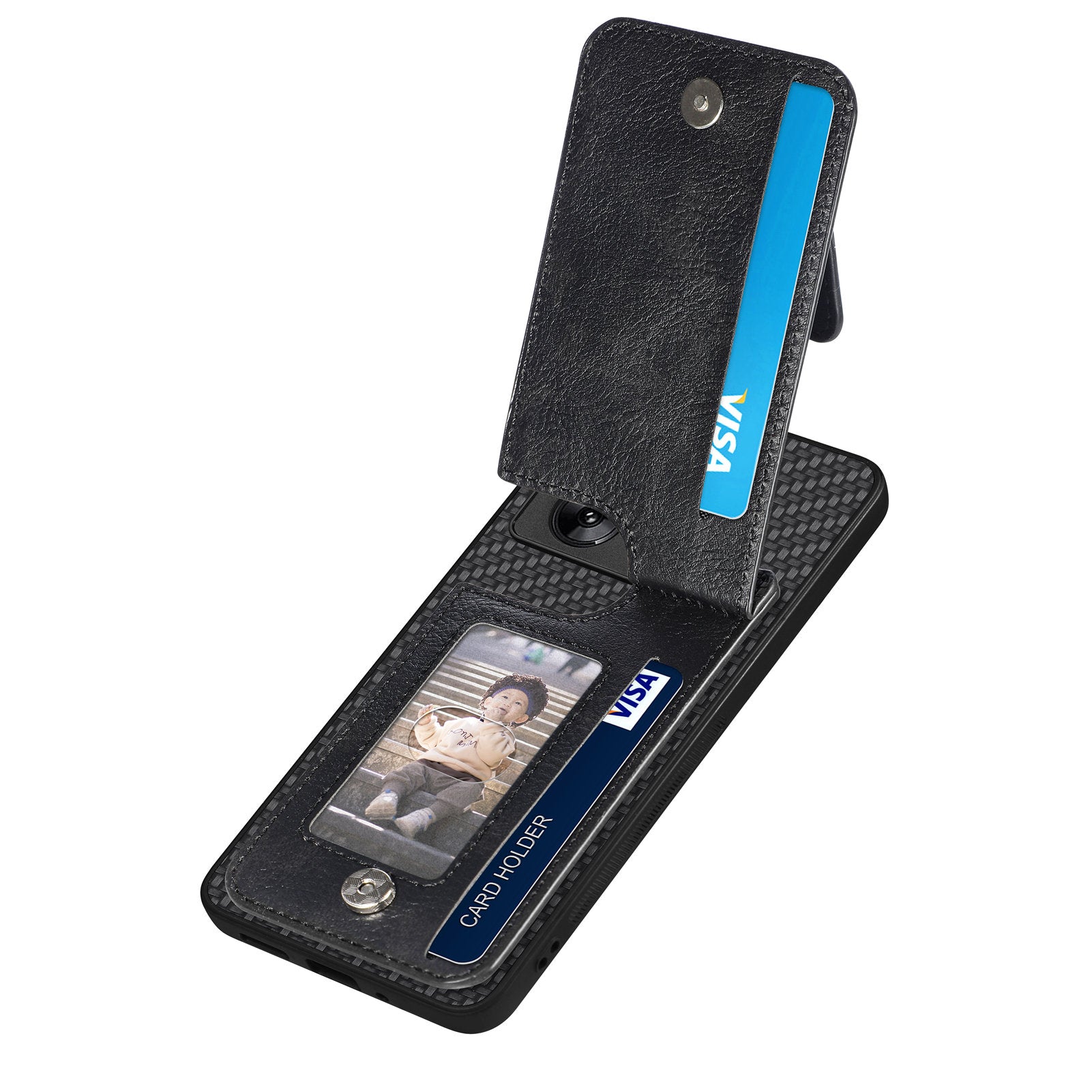 C1-03 For Xiaomi Redmi Note 13 Pro+ 5G Case Zipper Pocket Vertical Kickstand Carbon Fiber Phone Cover