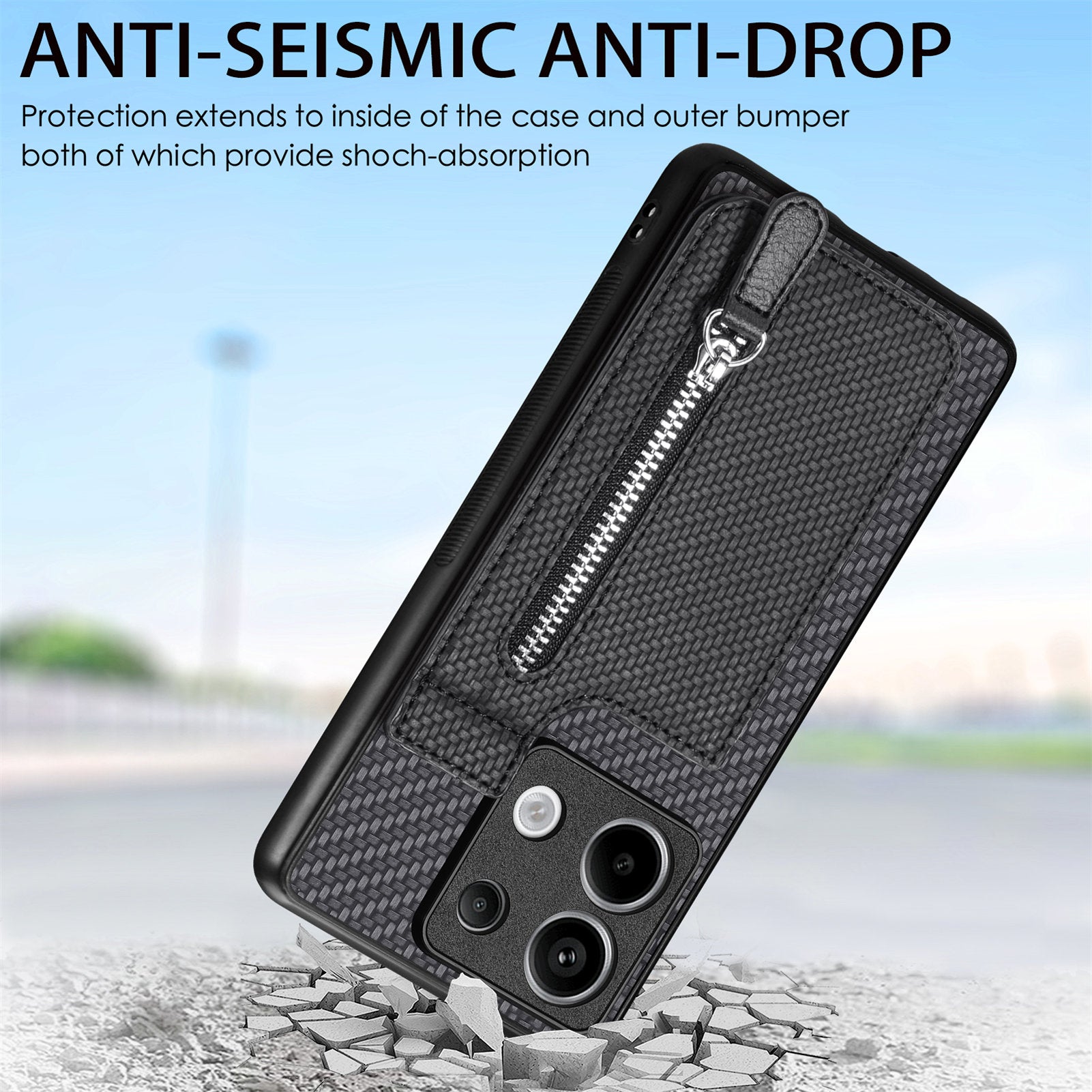 C1-03 For Xiaomi Redmi Note 13 Pro 5G / Poco X6 5G Case Vertical Kickstand Carbon Fiber Phone Shell