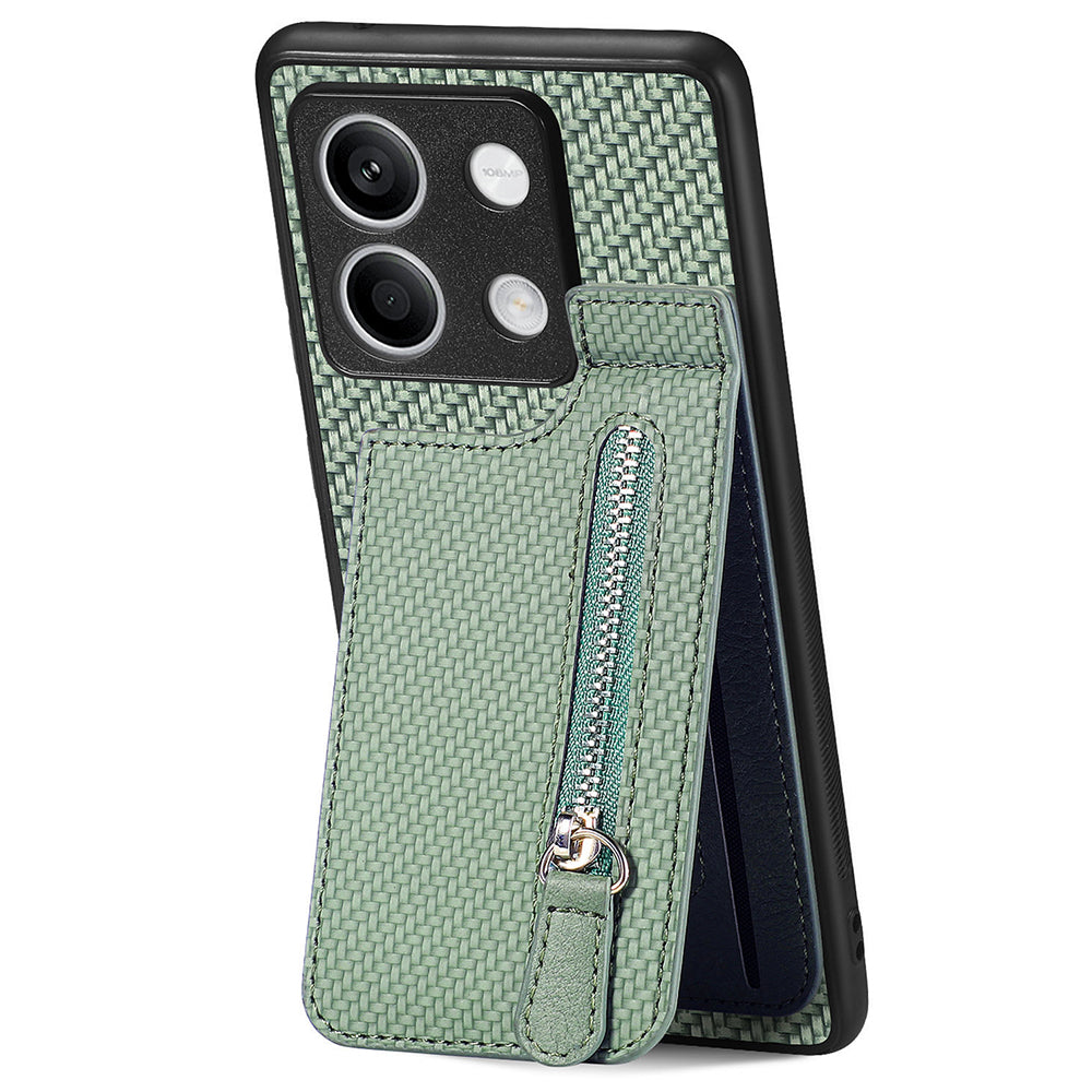 C1-03 For Xiaomi Redmi Note 13 5G Shockproof Case Zipper Pocket Carbon Fiber Protective Back Cover
