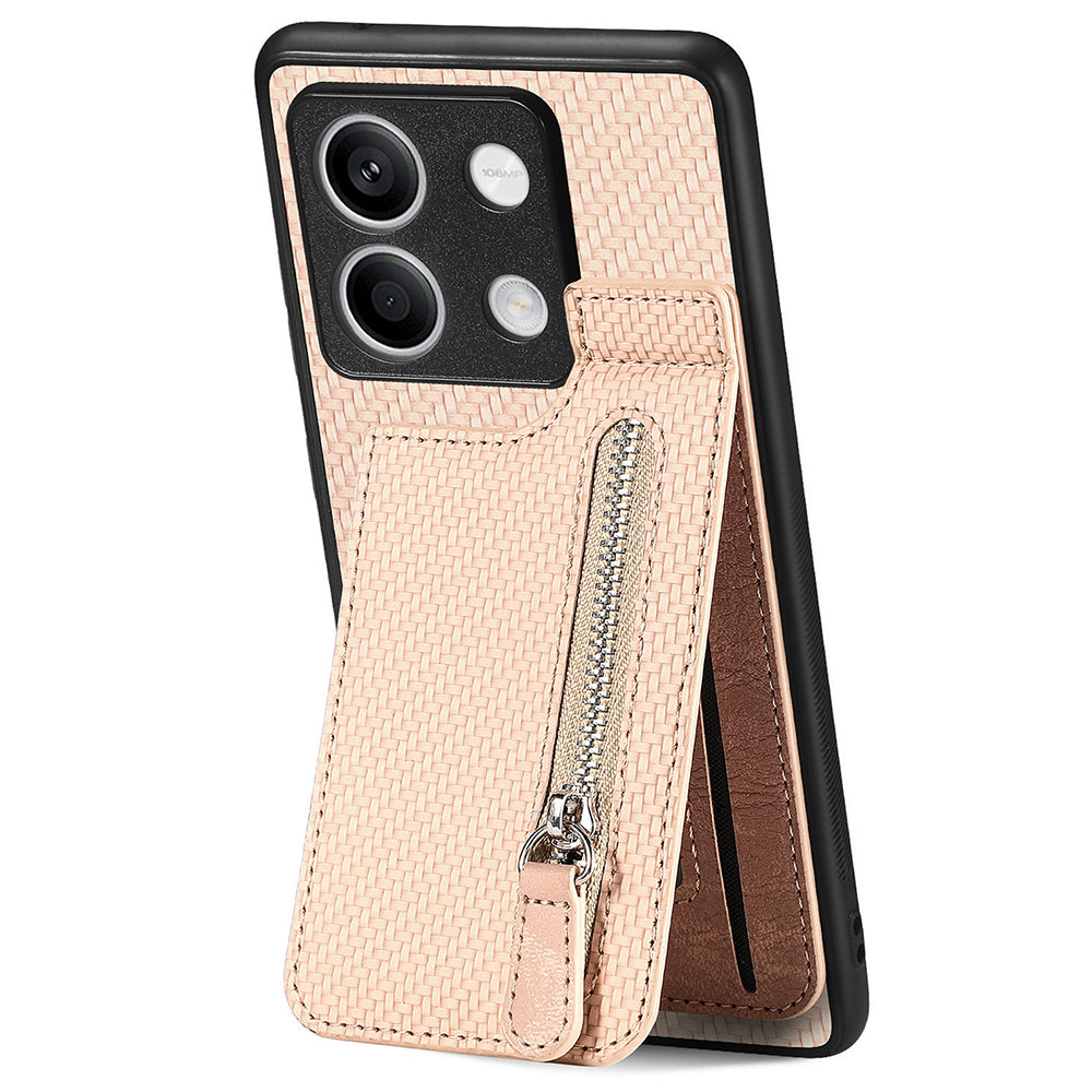 C1-03 For Xiaomi Redmi Note 13 5G Shockproof Case Zipper Pocket Carbon Fiber Protective Back Cover