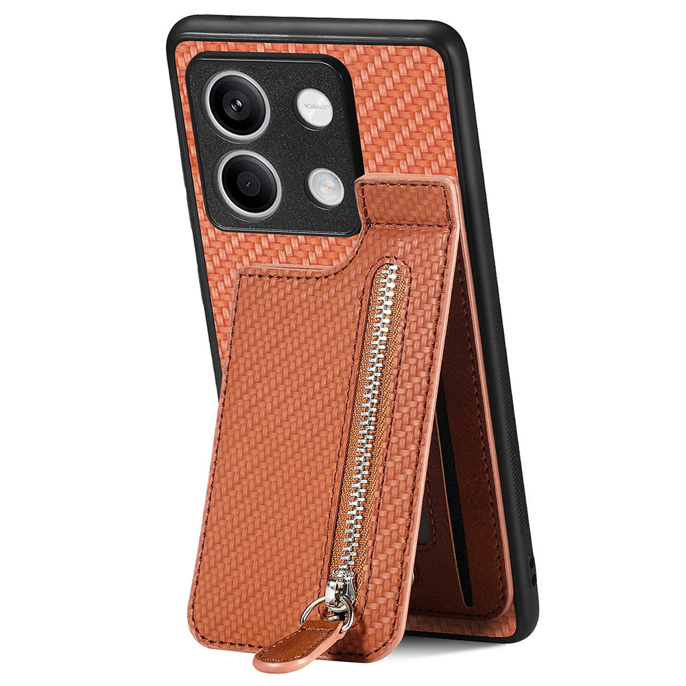 C1-03 For Xiaomi Redmi Note 13 5G Shockproof Case Zipper Pocket Carbon Fiber Protective Back Cover