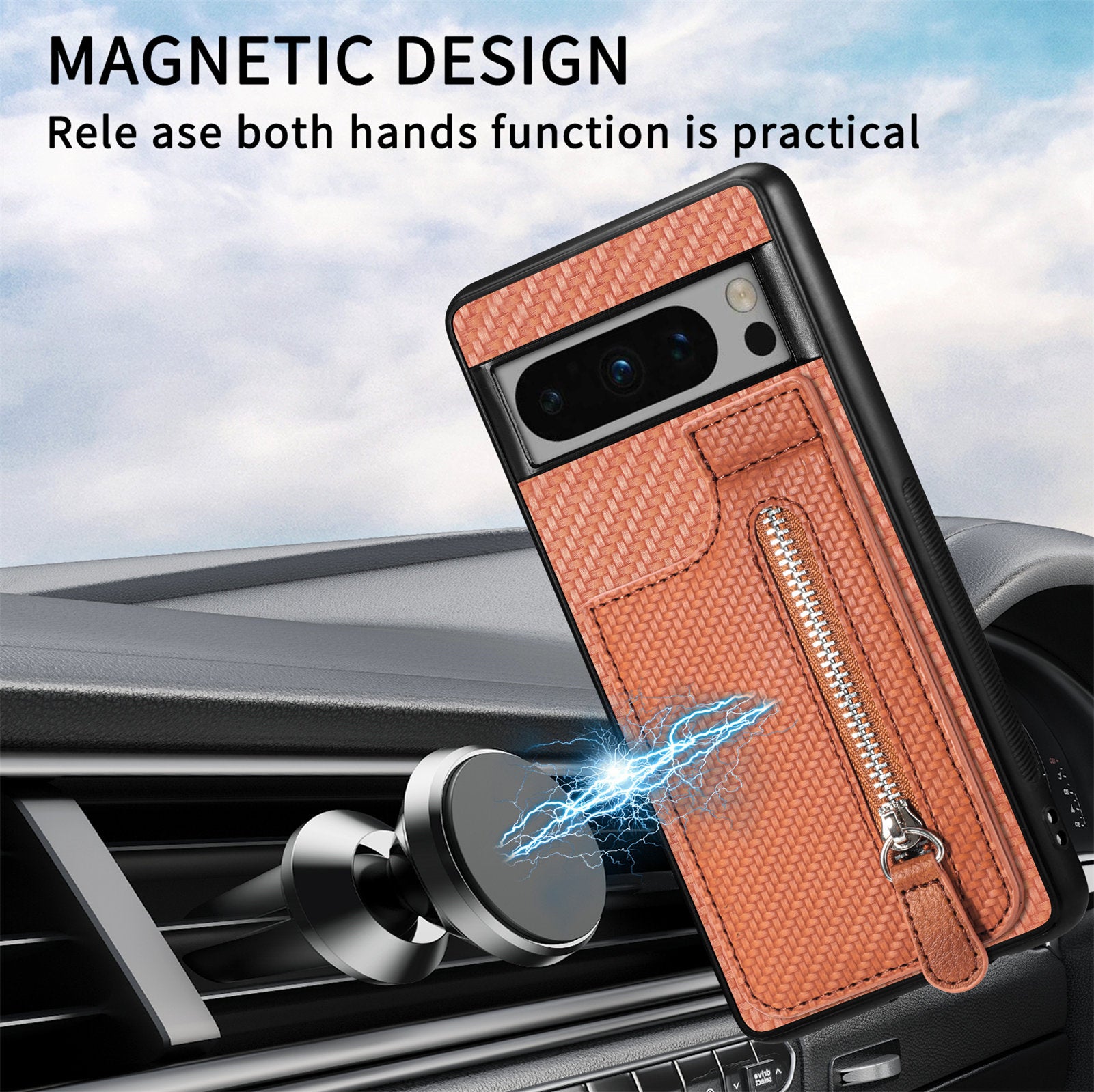 C1-03 For Google Pixel 8 Pro Case Zipper Pocket PU Leather+TPU+PC Phone Cover
