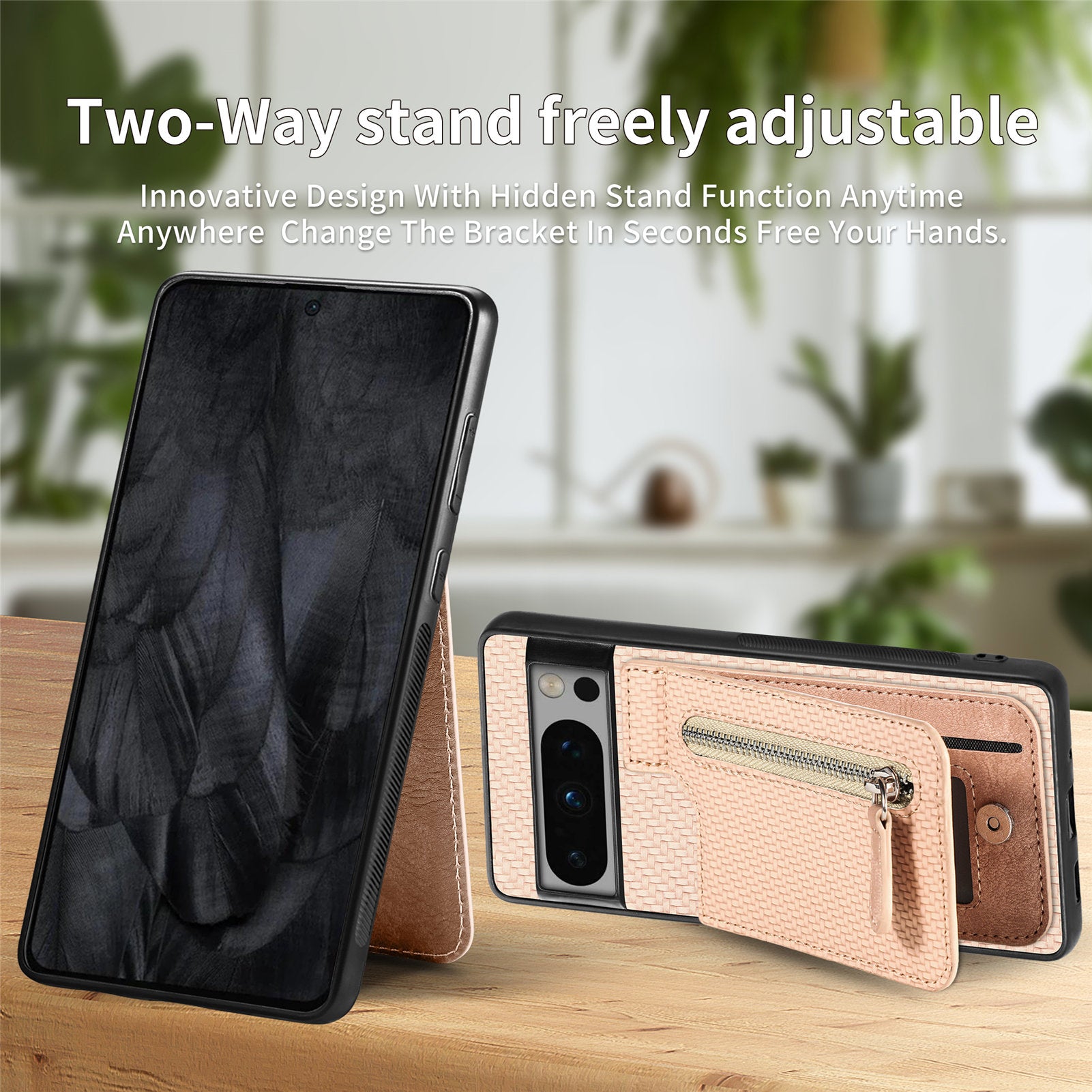 C1-03 For Google Pixel 8 Pro Case Zipper Pocket PU Leather+TPU+PC Phone Cover