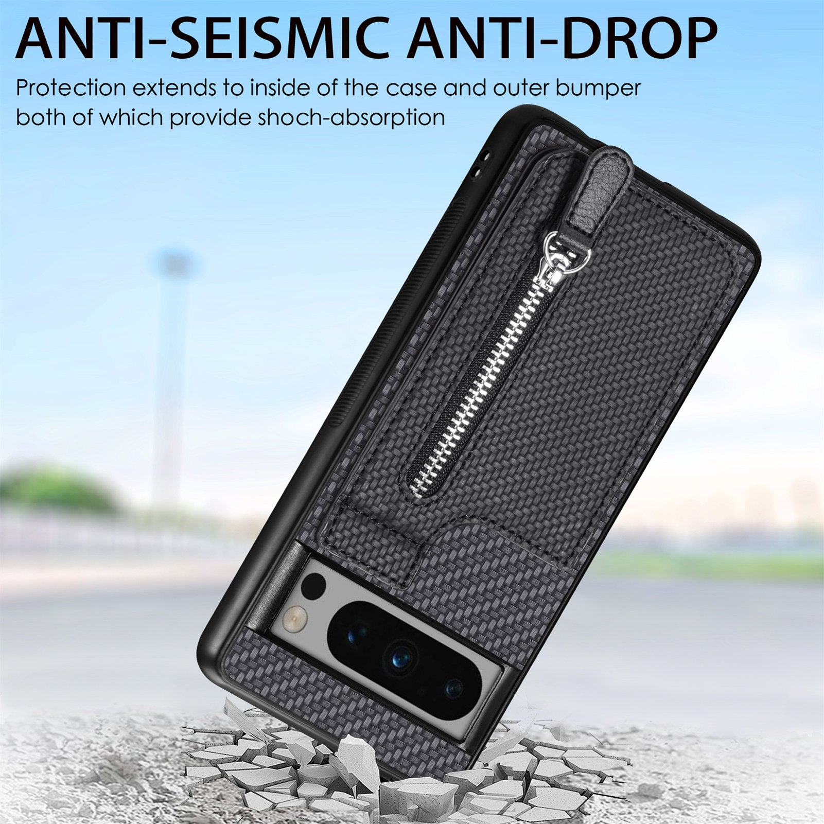 C1-03 For Google Pixel 8 Pro Case Zipper Pocket PU Leather+TPU+PC Phone Cover